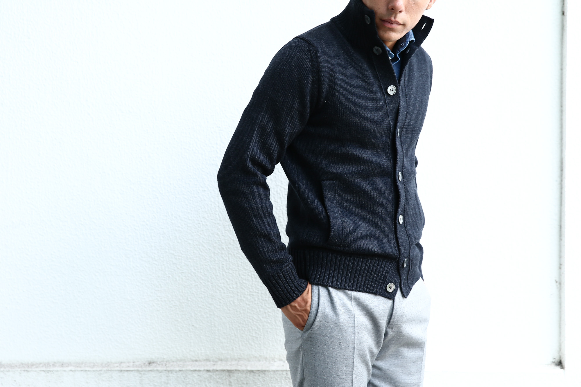 【ZANONE / ザノーネ】 CHIOTO ・KYOTO(キョウト・キョート) 810740 z0229 LONG SLEEVES ミドルゲージ ニットジャケット ニットブルゾン CHACOAL(チャコール・Z0006)  2017 秋冬新作  zanone ザノーネ ニット キョウト 愛知 名古屋 Alto e Diritto アルト エ デリット