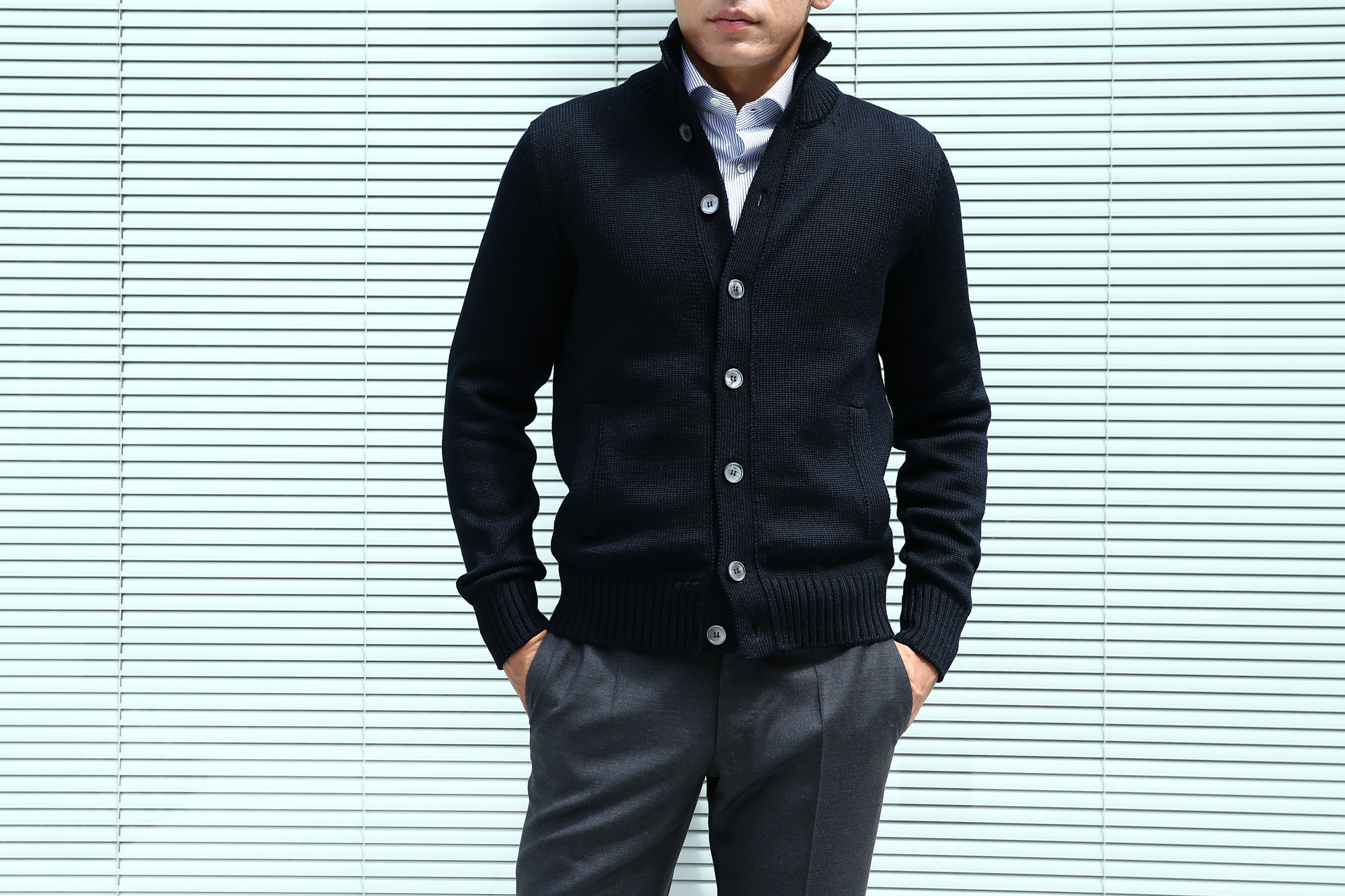 【ZANONE / ザノーネ】CHIOTO ・KYOTO(キョウト・キョート) 810740 z0229 LONG SLEEVES ミドルゲージ ニットジャケット ニットブルゾン  NAVY(ネイビー・Z1375)  2017 秋冬新作  zanone ザノーネ ニット キョウト 愛知 名古屋 Alto e Diritto アルト エ デリット