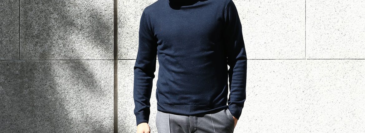 【Cruciani / クルチアーニ】 Turtle Neck Sweater (タートルネックセーター) WOOL 100% 27ゲージ＆9ゲージ ハイゲージウールニット セーター NAVY (ネイビー・8800) made in italy (イタリア製) 2017 秋冬新作 cruciani クルチアーニ 愛知 名古屋 タートルネック