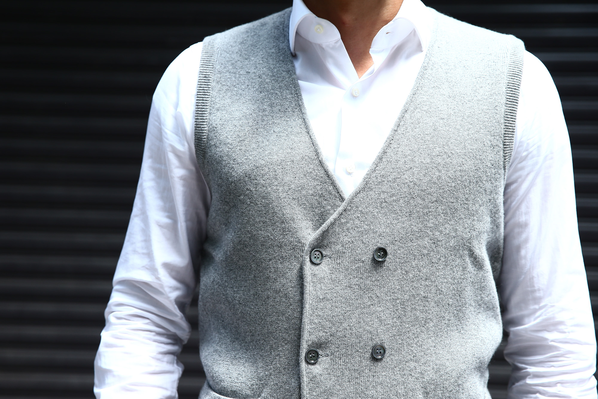 Settefili Cashmere (セッテフィーリ カシミア) Gilet con bottoni (ニットダブルベスト) ハイゲージ ニット ジレ GRAY (グレー・MC009) made in italy (イタリア製) 2017 秋冬新作 settefilicashmere セッテフィーリカシミア ニットベスト ニットジレ 愛知 名古屋 Alto e Diritto アルト エ デリット