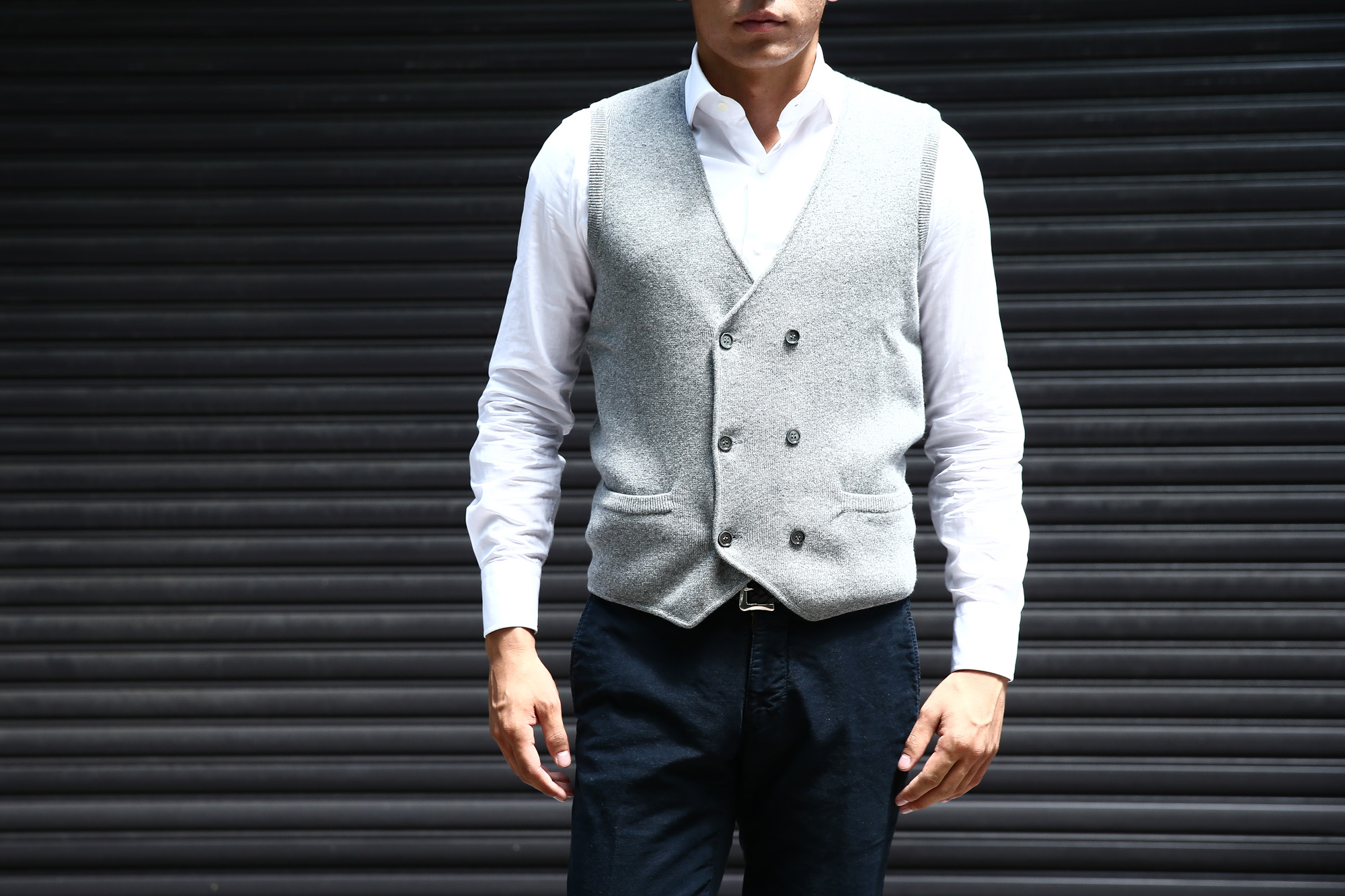 Settefili Cashmere (セッテフィーリ カシミア) Gilet con bottoni (ニットダブルベスト) ハイゲージ ニット ジレ GRAY (グレー・MC009) made in italy (イタリア製) 2017 秋冬新作 settefilicashmere セッテフィーリカシミア ニットベスト ニットジレ 愛知 名古屋 Alto e Diritto アルト エ デリット