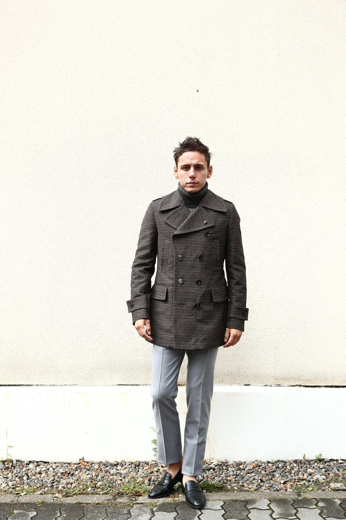 GABRIELE PASINI (ガブリエレ パジーニ) Pea coat (ピーコート) ウール ミドル丈 ダブル コート BROWN (ブラウン・438) Made in italy (イタリア製) 2017 秋冬新作　gabrielepasini カブリエレパジーニ Pコート 愛知 名古屋 Alto e Diritto アルト エ デリット