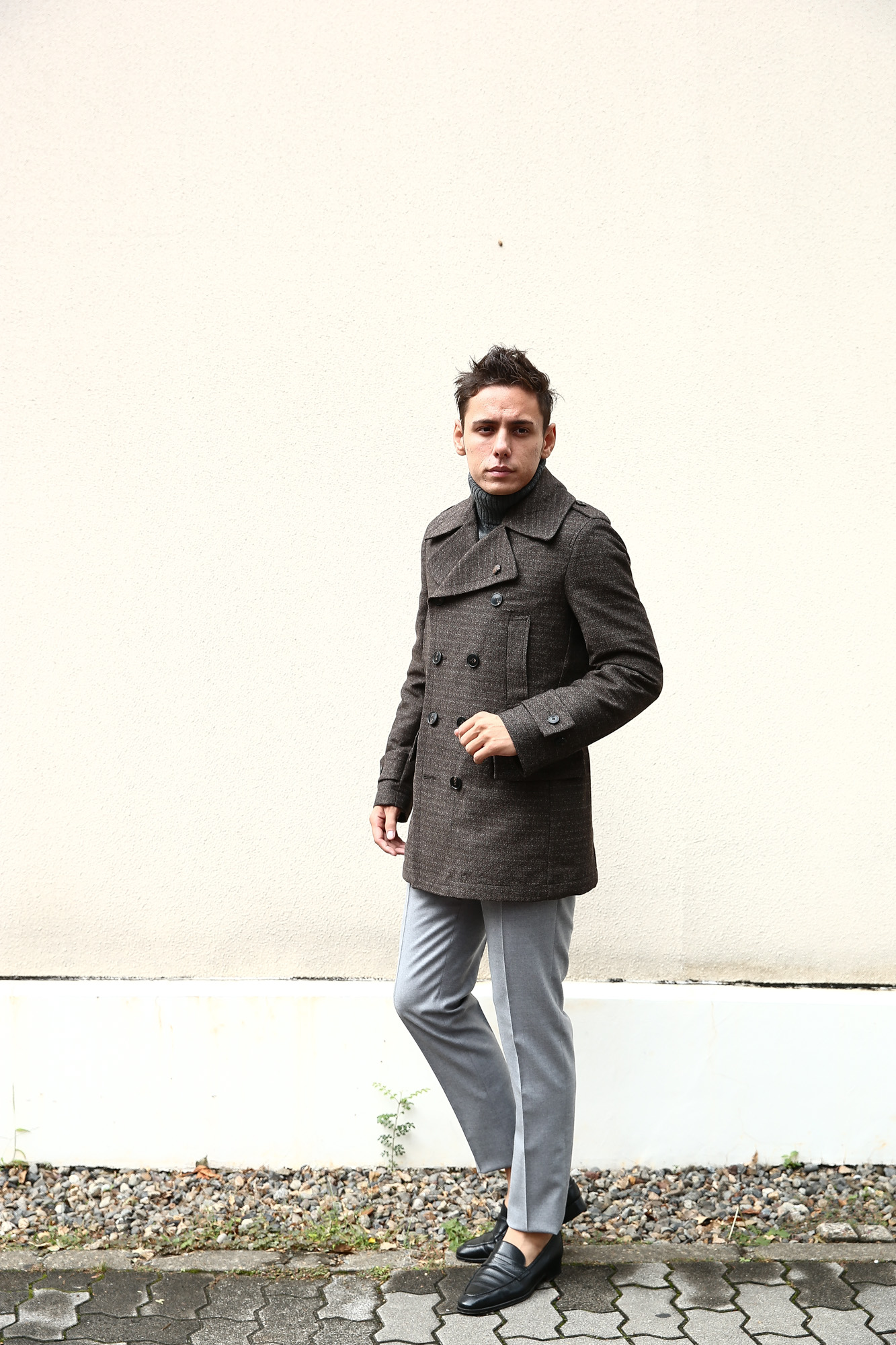 GABRIELE PASINI (ガブリエレ パジーニ) Pea coat (ピーコート) ウール ミドル丈 ダブル コート BROWN (ブラウン・438) Made in italy (イタリア製) 2017 秋冬新作　gabrielepasini カブリエレパジーニ Pコート 愛知 名古屋 Alto e Diritto アルト エ デリット