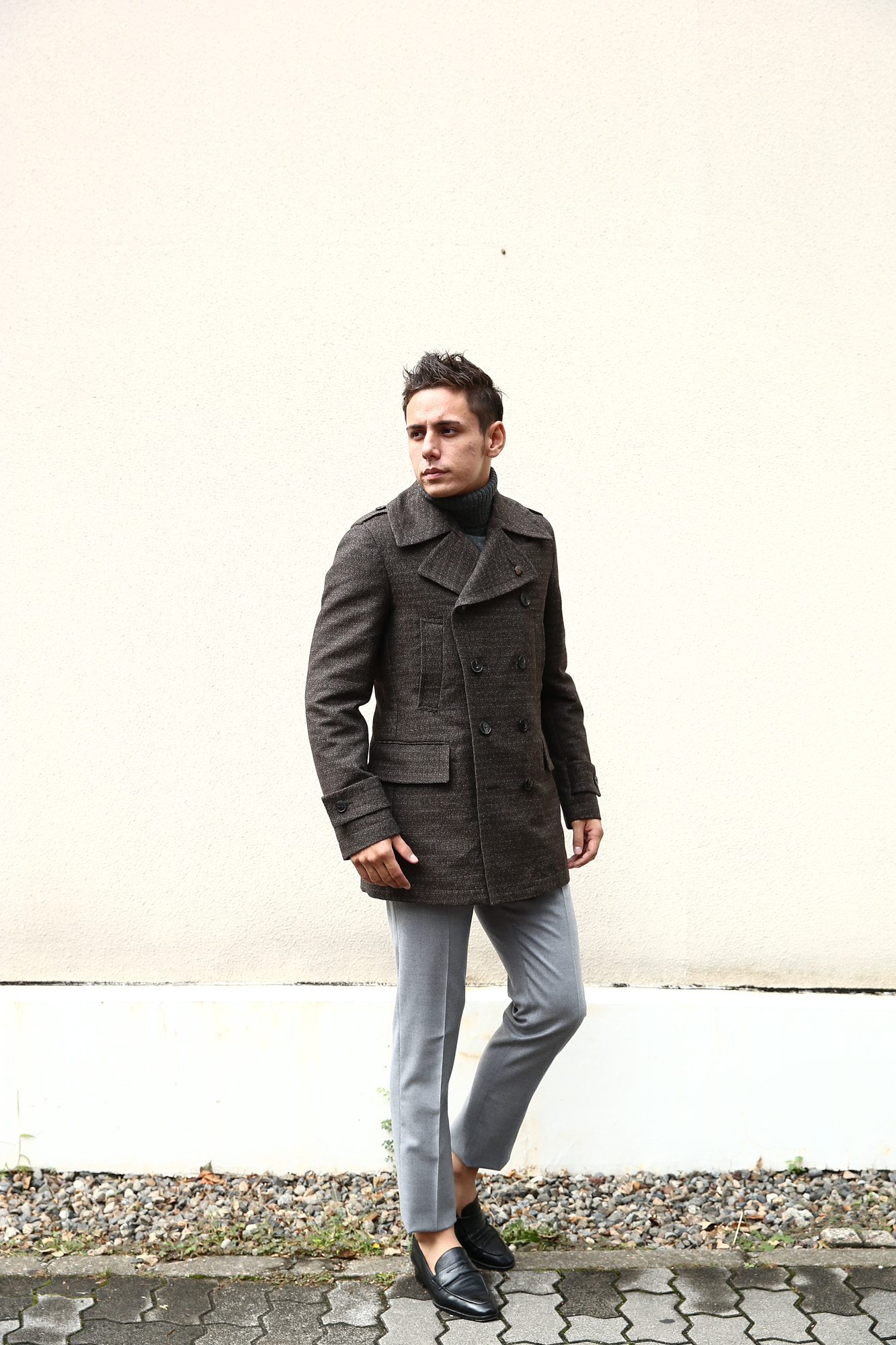 GABRIELE PASINI (ガブリエレ パジーニ) Pea coat (ピーコート) ウール ミドル丈 ダブル コート BROWN (ブラウン・438) Made in italy (イタリア製) 2017 秋冬新作　gabrielepasini カブリエレパジーニ Pコート 愛知 名古屋 Alto e Diritto アルト エ デリット