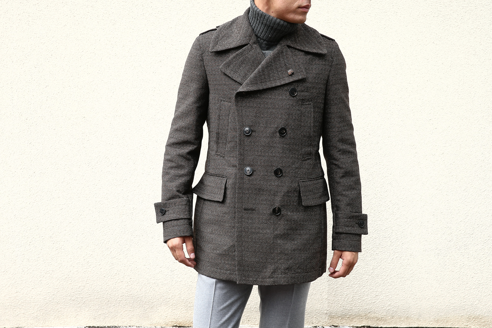 GABRIELE PASINI (ガブリエレ パジーニ) Pea coat (ピーコート) ウール ミドル丈 ダブル コート BROWN (ブラウン・438) Made in italy (イタリア製) 2017 秋冬新作　gabrielepasini カブリエレパジーニ Pコート 愛知 名古屋 Alto e Diritto アルト エ デリット