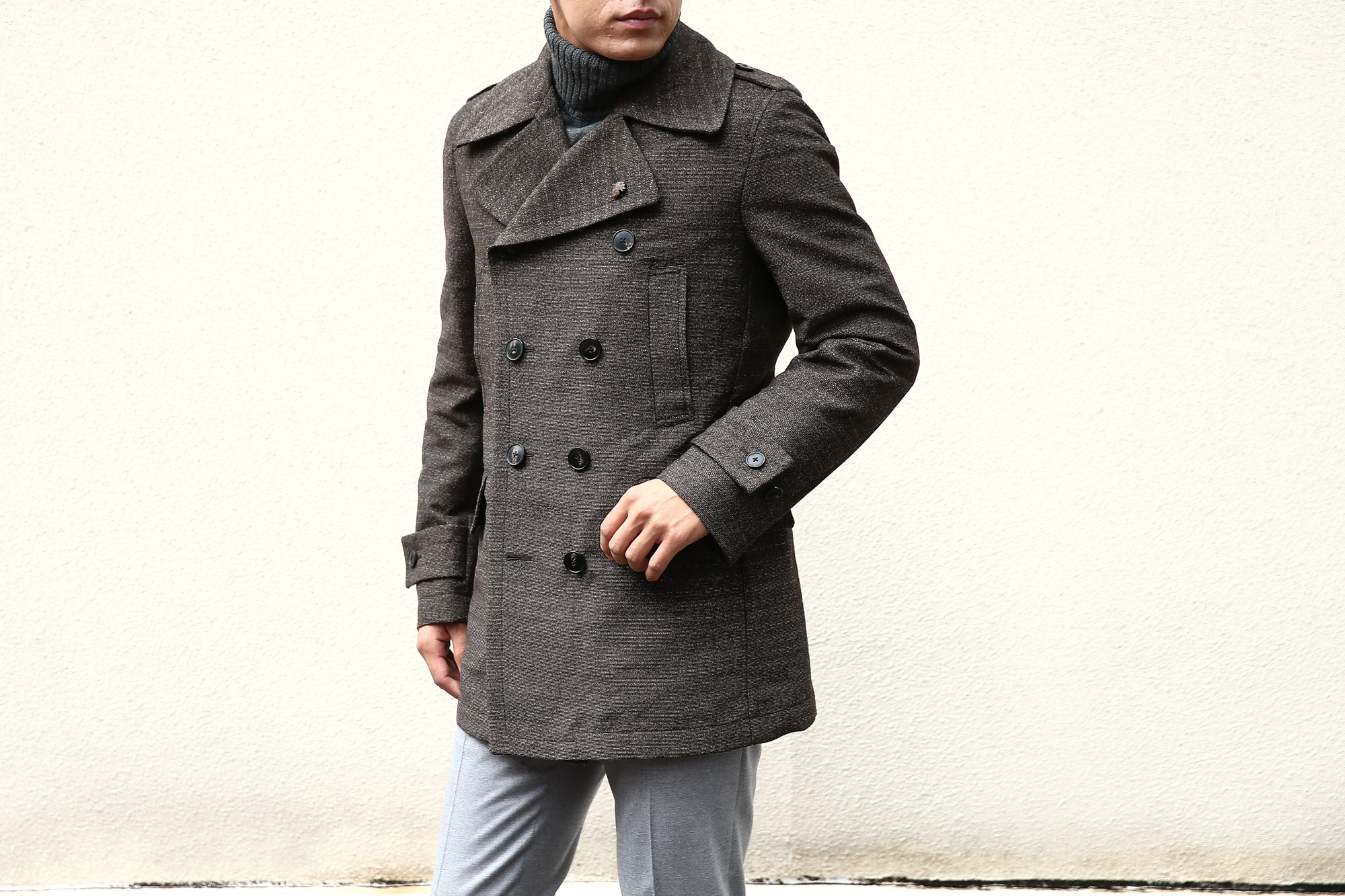 GABRIELE PASINI (ガブリエレ パジーニ) Pea coat (ピーコート) ウール ミドル丈 ダブル コート BROWN (ブラウン・438) Made in italy (イタリア製) 2017 秋冬新作　gabrielepasini カブリエレパジーニ Pコート 愛知 名古屋 Alto e Diritto アルト エ デリット