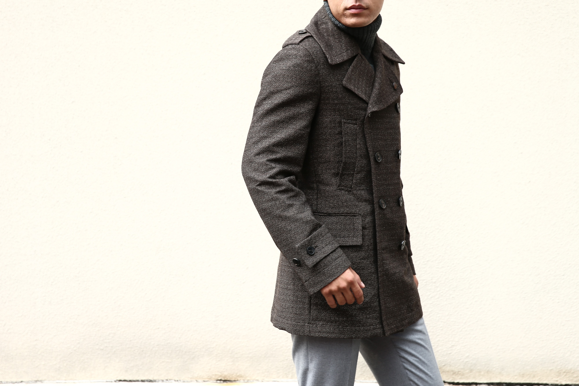 GABRIELE PASINI (ガブリエレ パジーニ) Pea coat (ピーコート) ウール ミドル丈 ダブル コート BROWN (ブラウン・438) Made in italy (イタリア製) 2017 秋冬新作　gabrielepasini カブリエレパジーニ Pコート 愛知 名古屋 Alto e Diritto アルト エ デリット