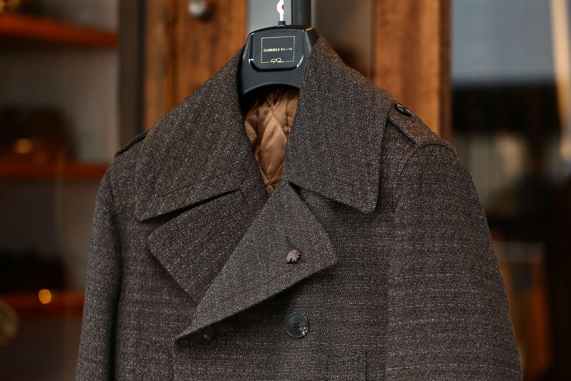 GABRIELE PASINI (ガブリエレ パジーニ) Pea coat (ピーコート) ウール ミドル丈 ダブル コート BROWN (ブラウン・438) Made in italy (イタリア製) 2017 秋冬新作 gabrielepasini カブリエレパジーニ Pコート 愛知 名古屋 Alto e Diritto アルト エ デリット