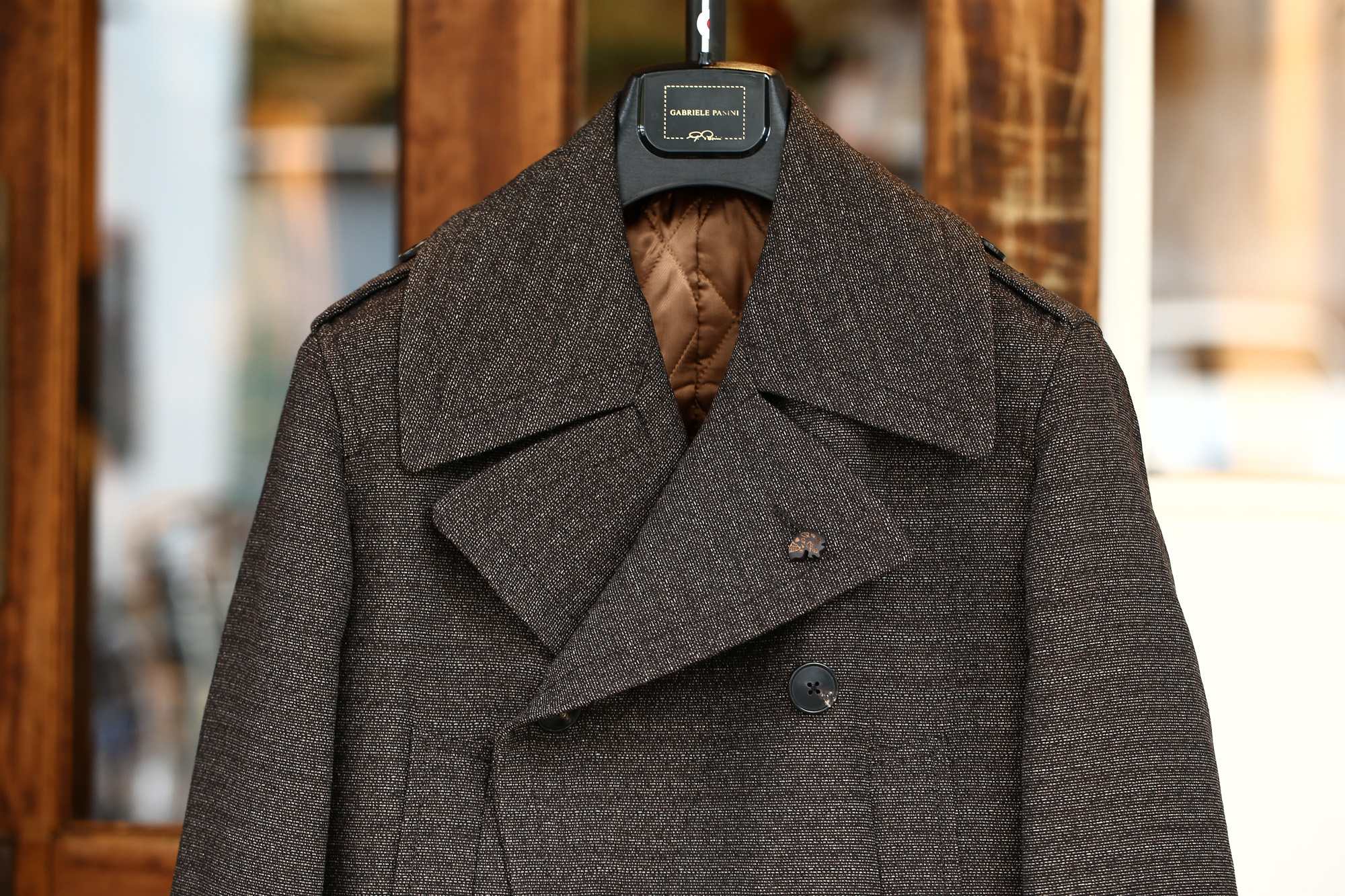 GABRIELE PASINI (ガブリエレ パジーニ) Pea coat (ピーコート) ウール ミドル丈 ダブル コート BROWN (ブラウン・438) Made in italy (イタリア製) 2017 秋冬新作 gabrielepasini カブリエレパジーニ Pコート 愛知 名古屋 Alto e Diritto アルト エ デリット