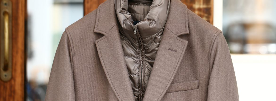 HERNO(ヘルノ) CA0045U Chester coat チェスターコート LANA DIAGONALE NYLON ULTRALIGHT 中綿入り ウールチェスターコート LIGHT BROWN (ライトブラウン・2700) Made in italy (イタリア製) 2017 秋冬新作 愛知 名古屋 ZODIAC ゾディアック herno ヘルノ ダウンコート ビジネススタイル