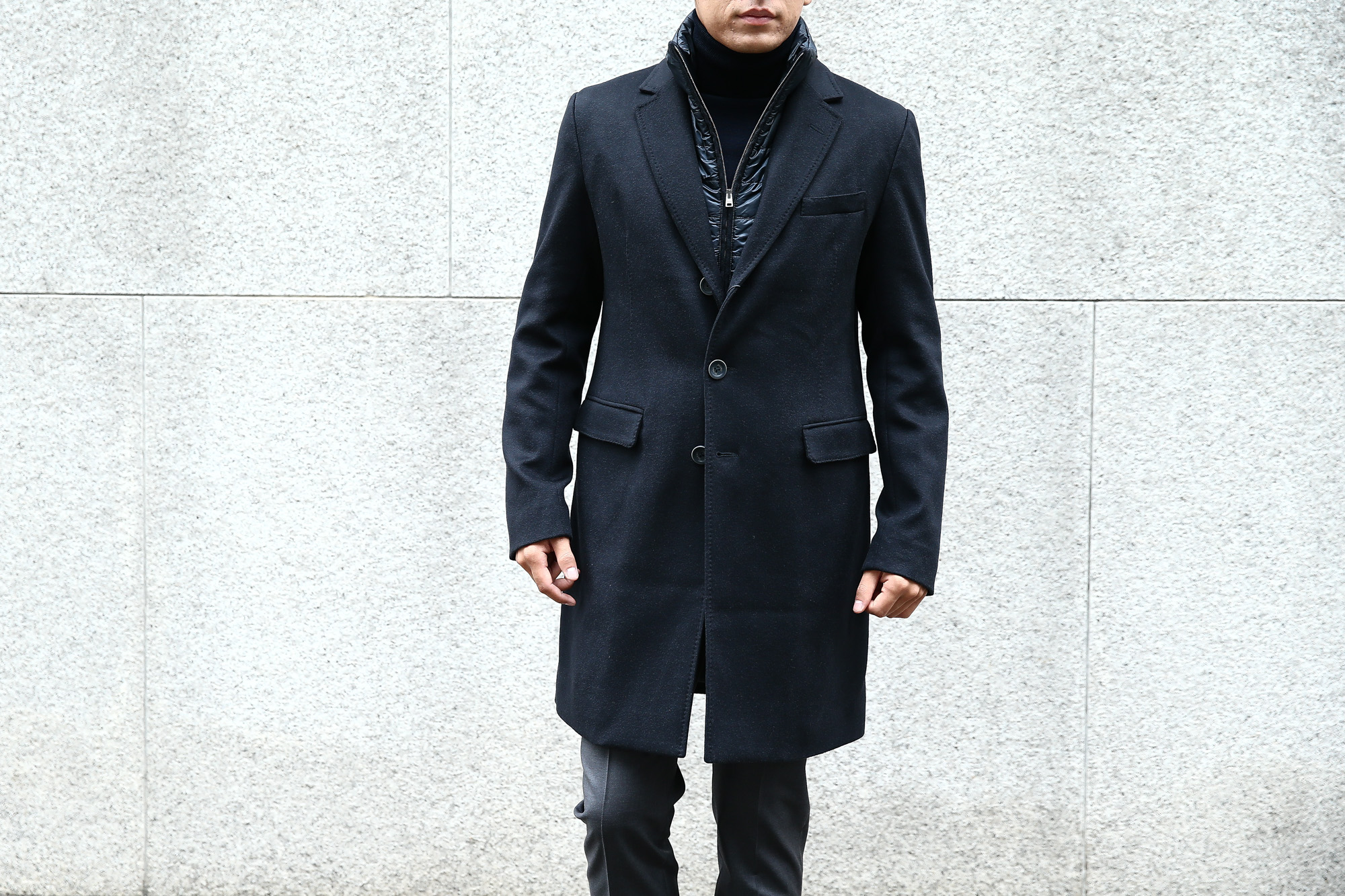 【HERNO / ヘルノ】 CA0058U Cashmere Chester coat カシミア チェスターコート PIACENZA ピアツェンツァ CASHMERE DROPGLIDE NYLON ULTRALIGHT 中綿入り カシミア チェスターコート NAVY (ネイビー・9200) Made in italy (イタリア製) 2017 秋冬新作 愛知 名古屋 Alto e Diritto アルト エ デリット herno ヘルノ ダウンコート ビジネススタイル