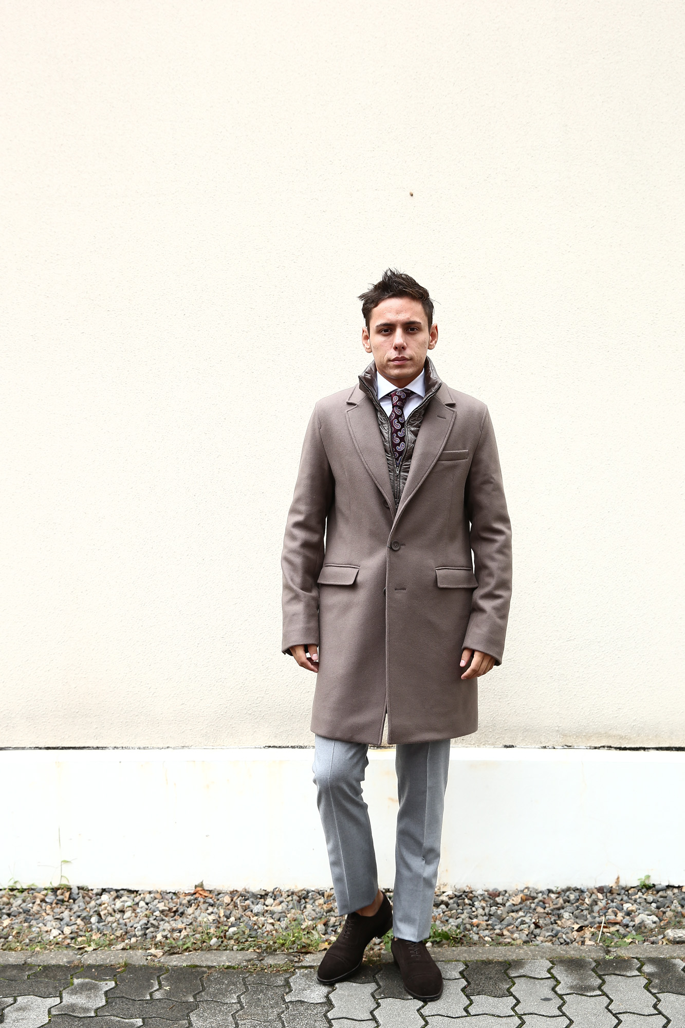 【HERNO / ヘルノ】 CA0045U Chester coat チェスターコート LANA DIAGONALE NYLON ULTRALIGHT 中綿入り ウールチェスターコート LIGHT BROWN (ライトブラウン・2700) Made in italy (イタリア製) 2017 秋冬新作　愛知 名古屋 Alto e Diritto アルト エ デリット herno ヘルノ ダウンコート ビジネススタイル