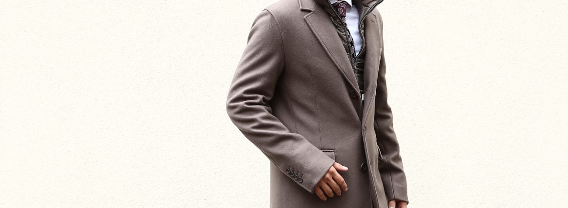 【HERNO / ヘルノ】 CA0045U Chester coat チェスターコート LANA DIAGONALE NYLON ULTRALIGHT 中綿入り ウールチェスターコート LIGHT BROWN (ライトブラウン・2700) Made in italy (イタリア製) 2017 秋冬新作　愛知 名古屋 ZODIAC ゾディアック herno ヘルノ ダウンコート ビジネススタイル