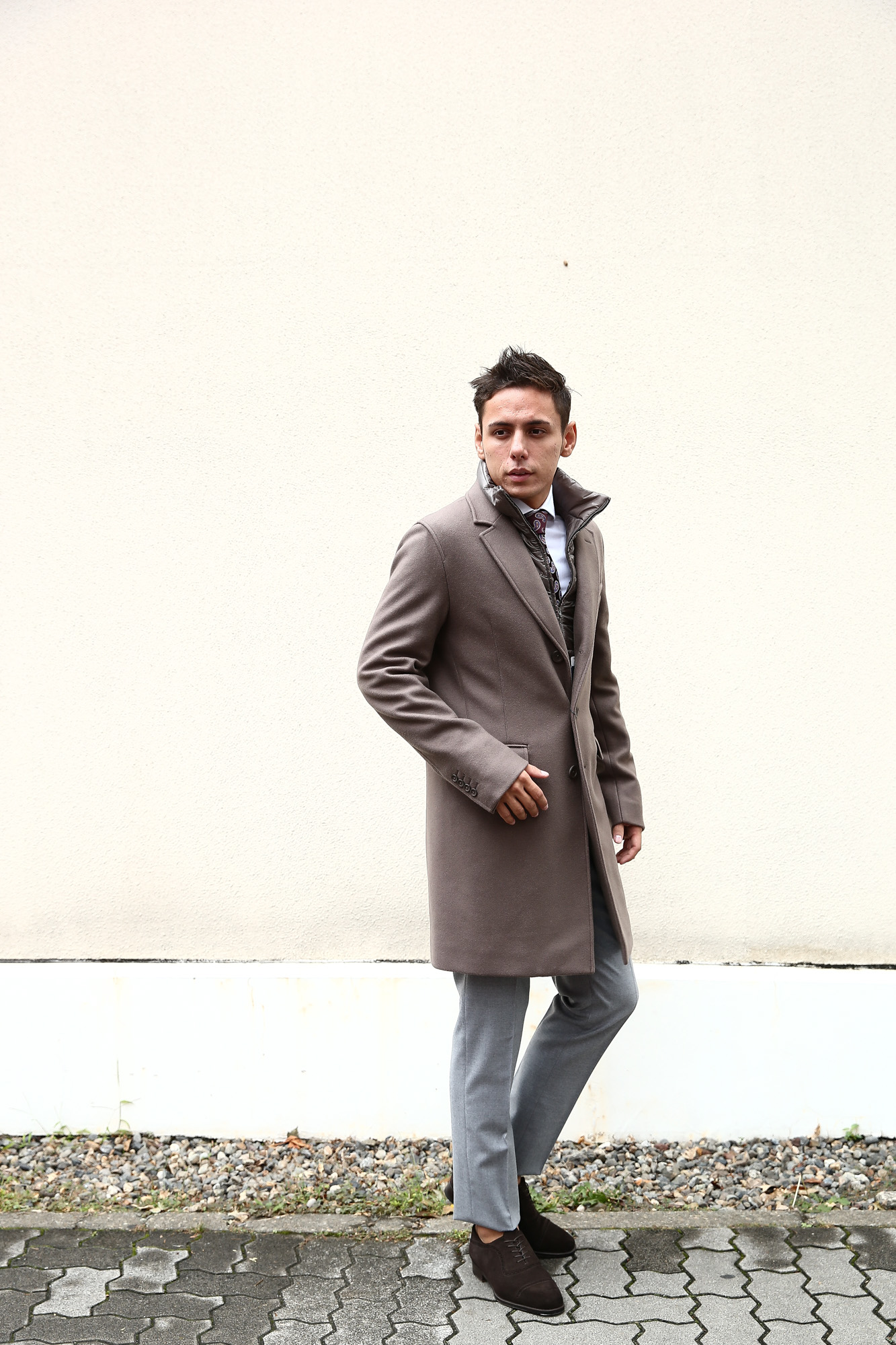 【HERNO / ヘルノ】 CA0045U Chester coat チェスターコート LANA DIAGONALE NYLON ULTRALIGHT 中綿入り ウールチェスターコート LIGHT BROWN (ライトブラウン・2700) Made in italy (イタリア製) 2017 秋冬新作　愛知 名古屋 Alto e Diritto アルト エ デリット herno ヘルノ ダウンコート ビジネススタイル