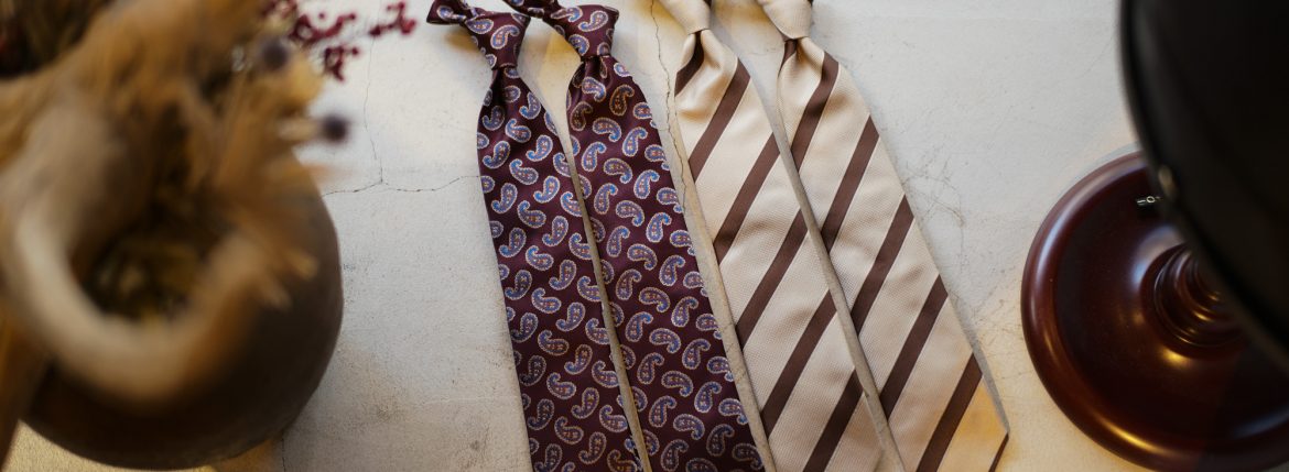 ISAIA (イザイア) PAISLEY TIE (ペイズリータイ) シルク ジャガード ペイズリー ネクタイ WINE (ワイン・04) / STRIPE TIE (ストライプタイ) シルク ジャガード ストライプ ネクタイ GOLD (ゴールド・01) Handmade in italy (イタリア製) 2017 秋冬新作 isaia スーツ ネクタイ 愛知 名古屋 ZODIAC ゾディアック