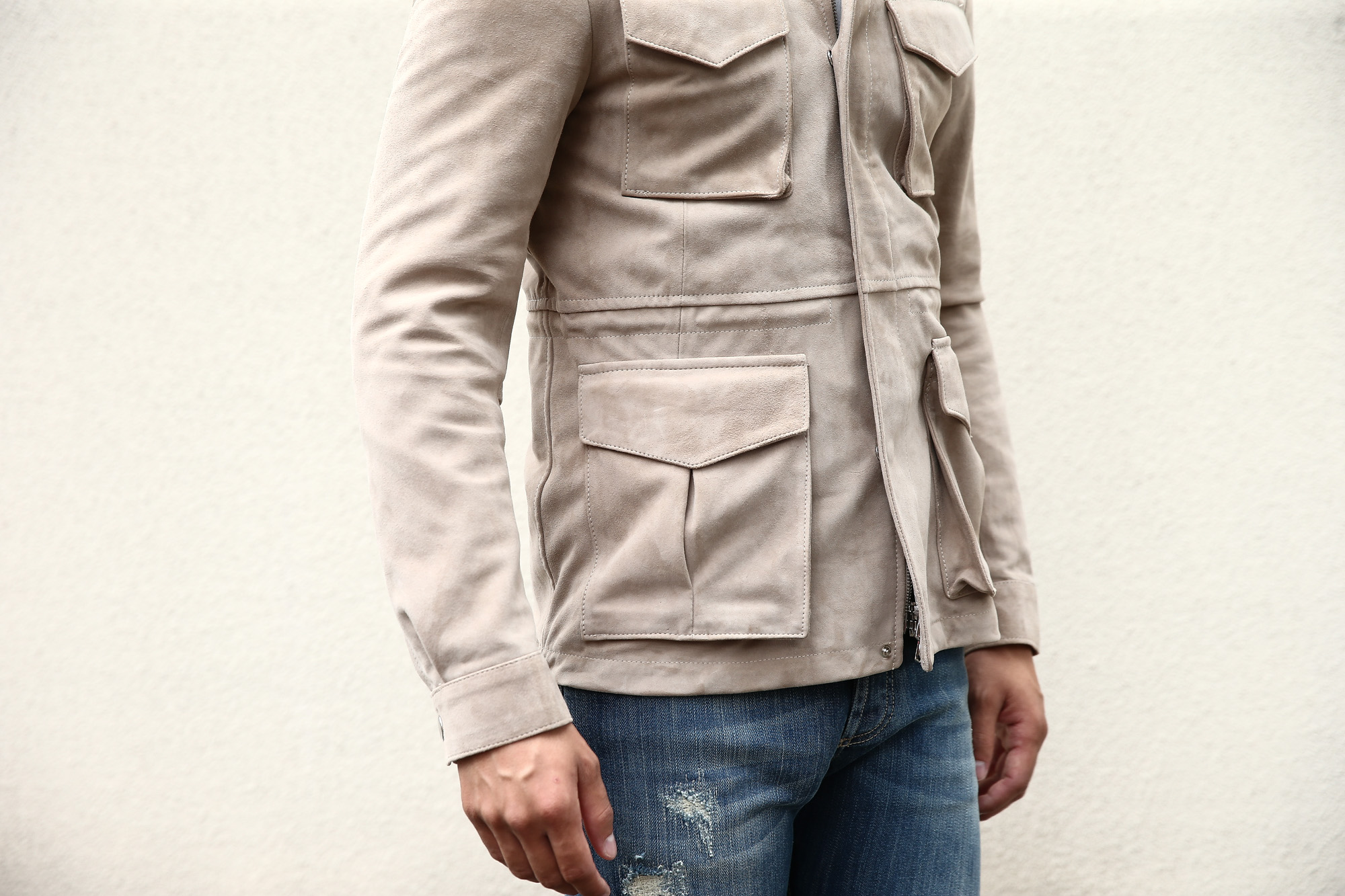 【Radice / ラディーチェ】 M-65 Suede Leather Jacket スエードラムナッパレザー ミリタリージャケット GRIGIO (ベージュ) MADE IN ITALY (イタリア製) 2017 秋冬新作 radice ラディーチェ 愛知 名古屋 Alto e Diritto アルト エ デリット