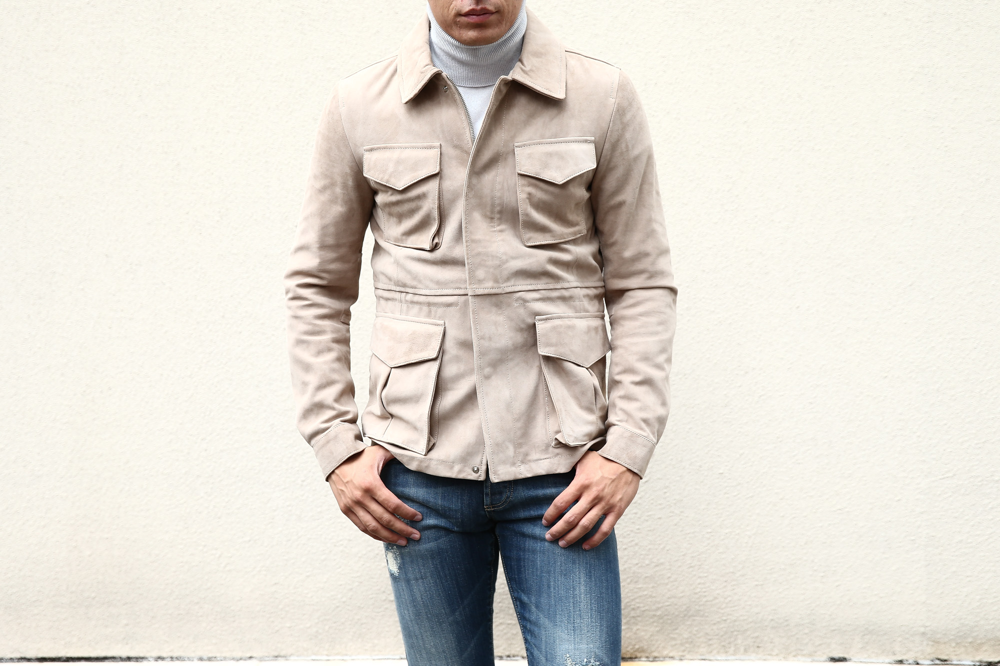 【Radice / ラディーチェ】 M-65 Suede Leather Jacket スエードラムナッパレザー ミリタリージャケット GRIGIO (ベージュ) MADE IN ITALY (イタリア製) 2017 秋冬新作 radice ラディーチェ 愛知 名古屋 Alto e Diritto アルト エ デリット