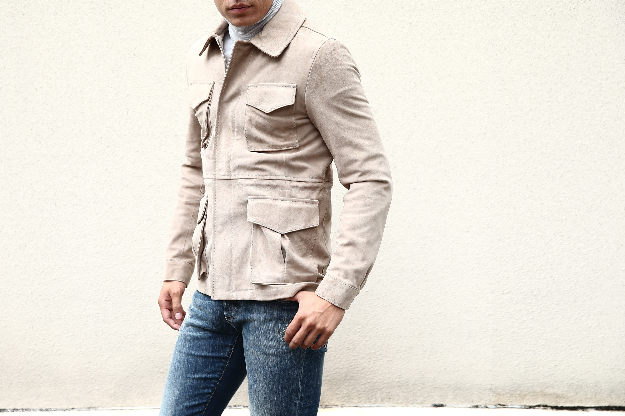 【Radice / ラディーチェ】 M-65 Suede Leather Jacket スエードラムナッパレザー ミリタリージャケット GRIGIO (ベージュ) MADE IN ITALY (イタリア製) 2017 秋冬新作 radice ラディーチェ 愛知 名古屋 Alto e Diritto アルト エ デリット