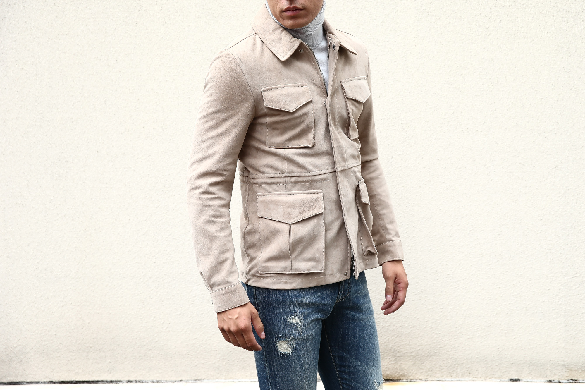 【Radice / ラディーチェ】 M-65 Suede Leather Jacket スエードラムナッパレザー ミリタリージャケット GRIGIO (ベージュ) MADE IN ITALY (イタリア製) 2017 秋冬新作 radice ラディーチェ 愛知 名古屋 Alto e Diritto アルト エ デリット