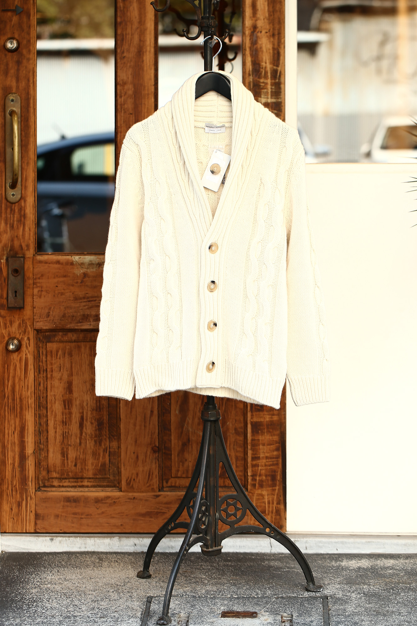 Settefili Cashmere (セッテフィーリ カシミア) Shawl Collar Cardigan (ショールカラーカーディガン) ウール カシミア ローゲージ ニット カーディガン OFF WHITE (オフホワイト・MC020) made in italy (イタリア製)　2017秋冬新作 settefilicashmere-shawlcollar セッテフィーリカシミア 愛知 名古屋 Alto e Diritto アルト エ デリット