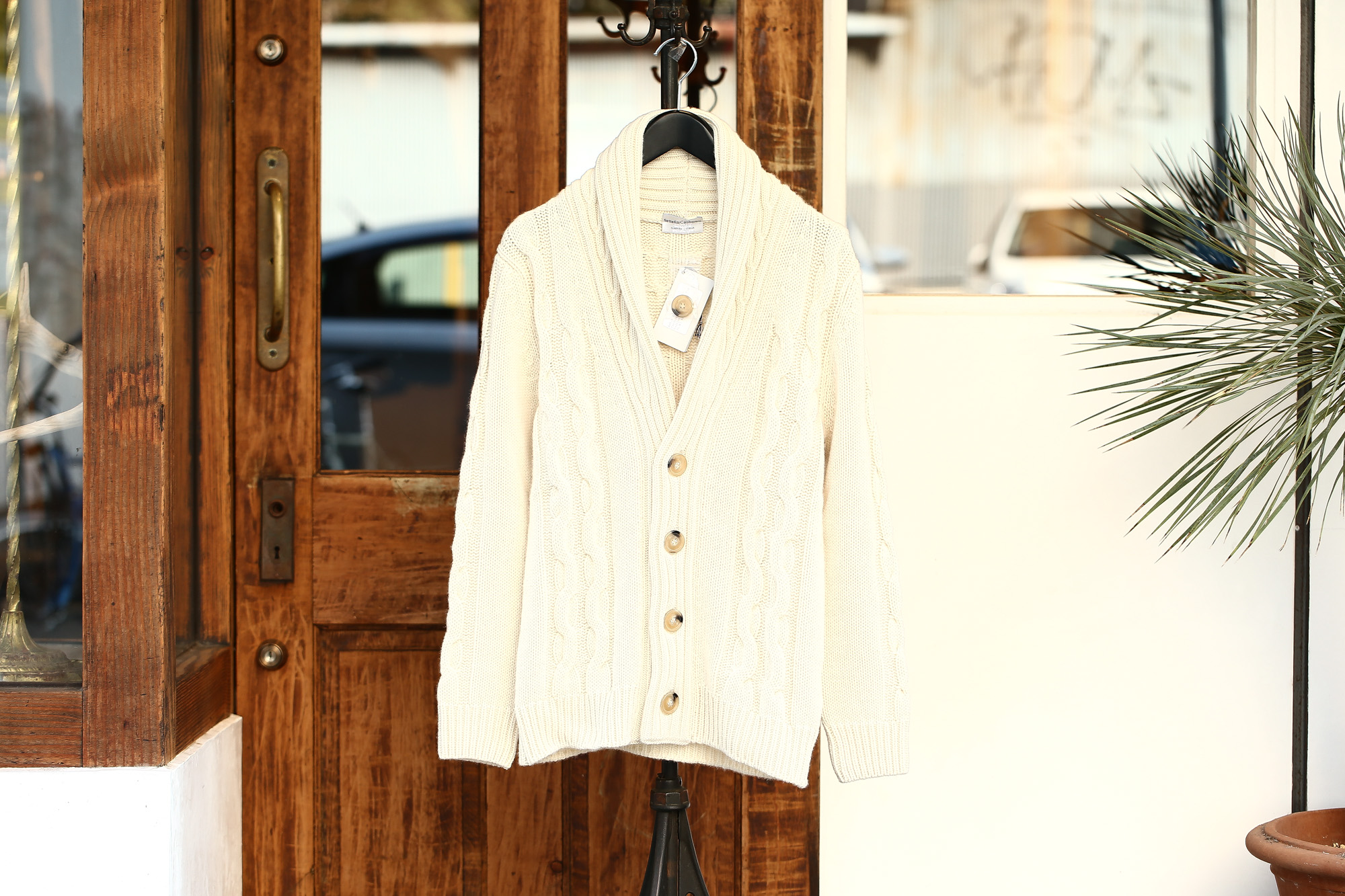 Settefili Cashmere (セッテフィーリ カシミア) Shawl Collar Cardigan (ショールカラーカーディガン) ウール カシミア ローゲージ ニット カーディガン OFF WHITE (オフホワイト・MC020) made in italy (イタリア製)　2017秋冬新作 settefilicashmere-shawlcollar セッテフィーリカシミア 愛知 名古屋 Alto e Diritto アルト エ デリット