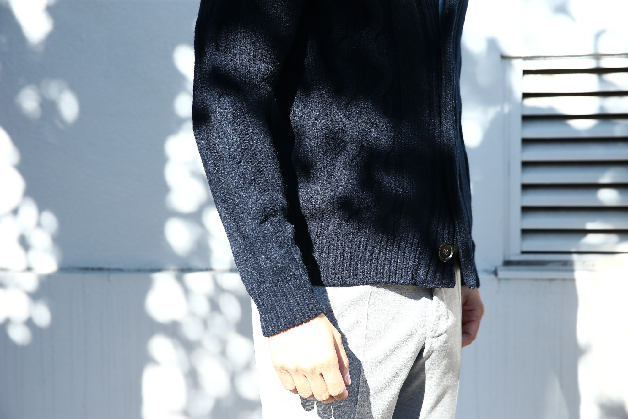 【Settefili Cashmere / セッテフィーリ カシミア】 Shawl Collar Cardigan (ショールカラーカーディガン) ウール カシミア ローゲージ ニット カーディガン NAVY (ネイビー・MC041) made in italy (イタリア製)　2017秋冬新作 settefilicashmere セッテフィーリカシミア 愛知 名古屋 Alto e Diritto アルト エ デリット