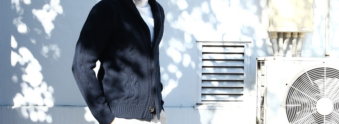 【Settefili Cashmere / セッテフィーリ カシミア】 Shawl Collar Cardigan (ショールカラーカーディガン) ウール カシミア ローゲージ ニット カーディガン NAVY (ネイビー・MC041) made in italy (イタリア製)　2017秋冬新作 settefilicashmere セッテフィーリカシミア 愛知 名古屋 ZODIAC ゾディアック