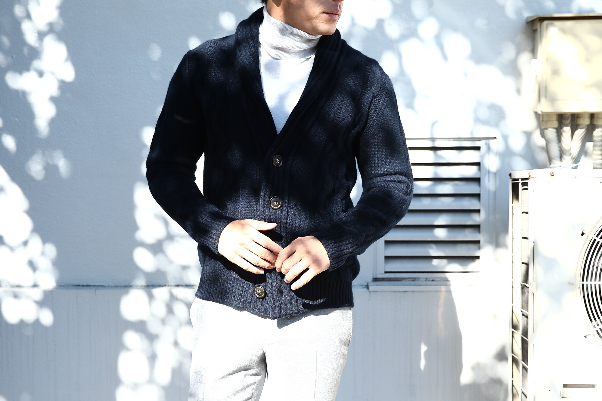 【Settefili Cashmere / セッテフィーリ カシミア】 Shawl Collar Cardigan (ショールカラーカーディガン) ウール カシミア ローゲージ ニット カーディガン NAVY (ネイビー・MC041) made in italy (イタリア製)　2017秋冬新作 settefilicashmere セッテフィーリカシミア 愛知 名古屋 Alto e Diritto アルト エ デリット