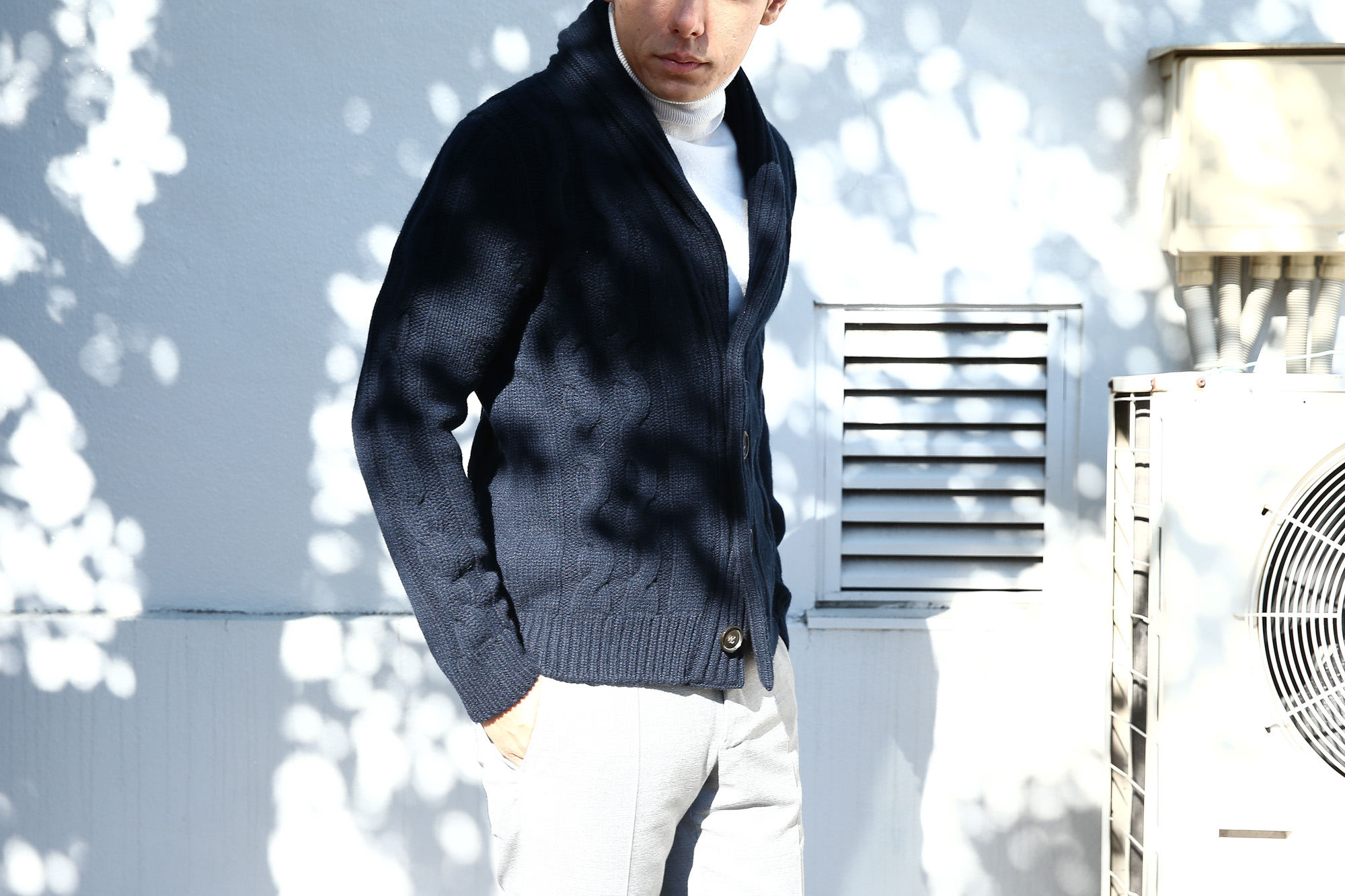 【Settefili Cashmere / セッテフィーリ カシミア】 Shawl Collar Cardigan (ショールカラーカーディガン) ウール カシミア ローゲージ ニット カーディガン NAVY (ネイビー・MC041) made in italy (イタリア製)　2017秋冬新作 settefilicashmere セッテフィーリカシミア 愛知 名古屋 Alto e Diritto アルト エ デリット