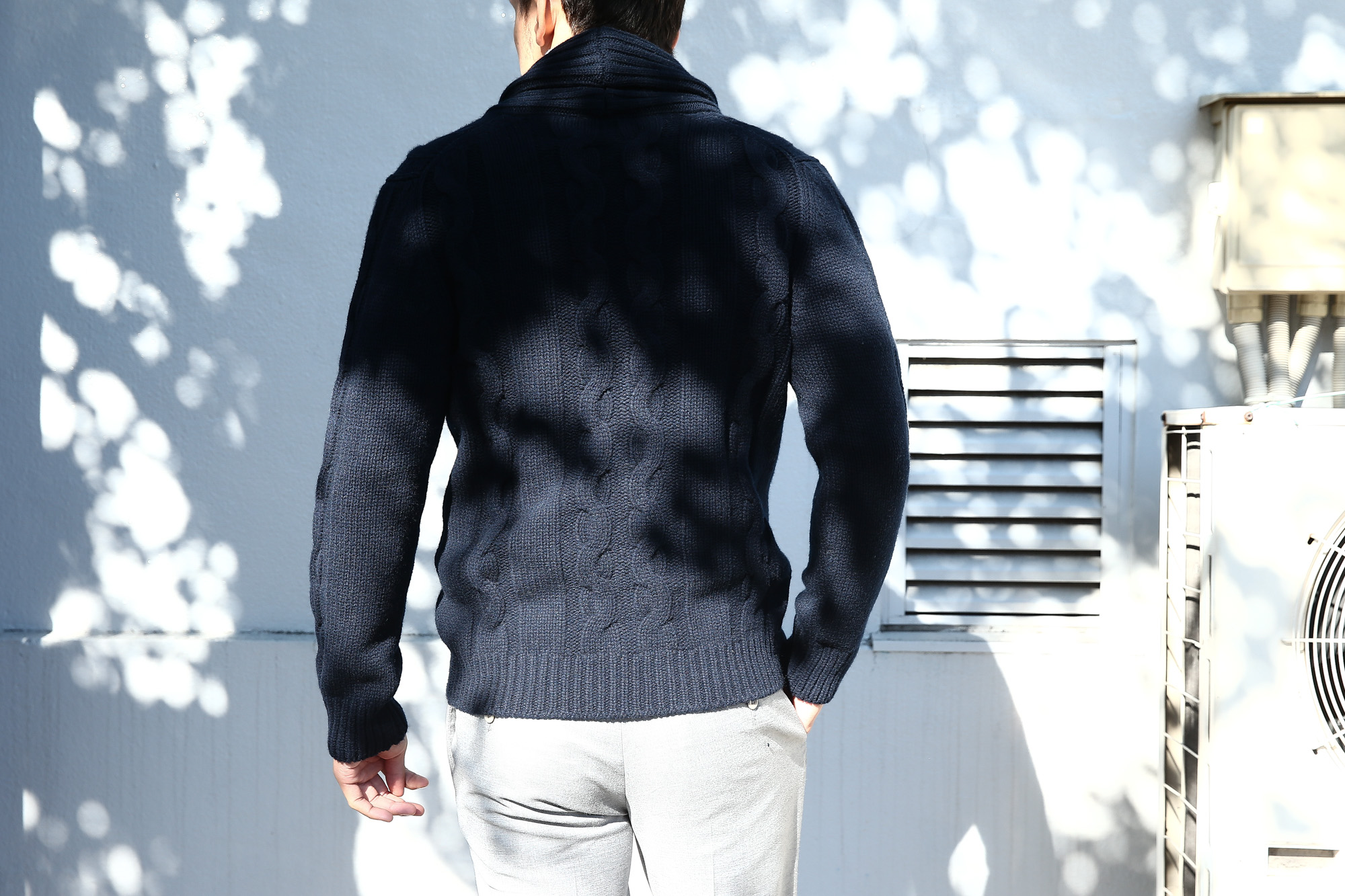 【Settefili Cashmere / セッテフィーリ カシミア】 Shawl Collar Cardigan (ショールカラーカーディガン) ウール カシミア ローゲージ ニット カーディガン NAVY (ネイビー・MC041) made in italy (イタリア製)　2017秋冬新作 settefilicashmere セッテフィーリカシミア 愛知 名古屋 Alto e Diritto アルト エ デリット