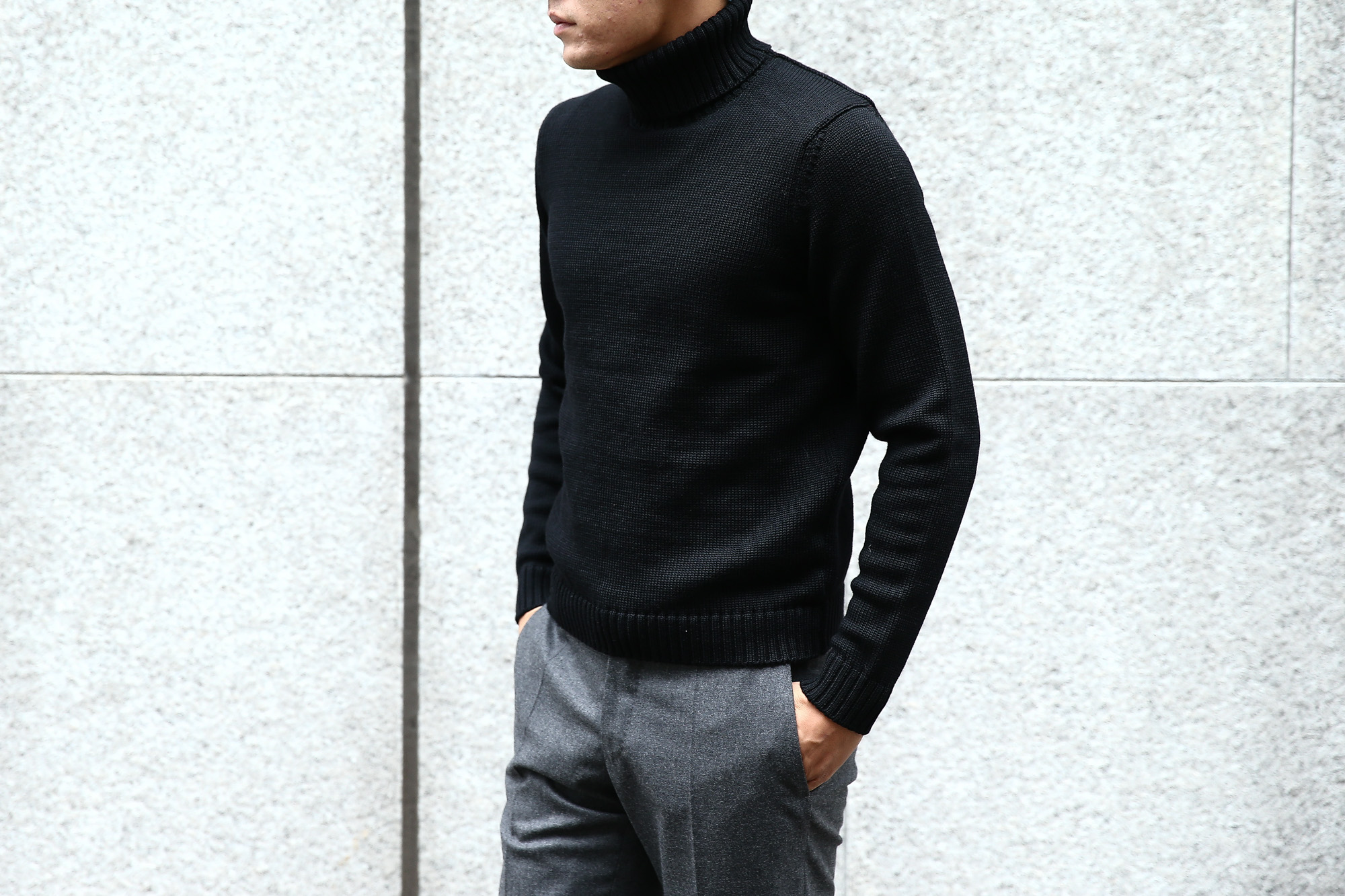 ZANONE (ザノーネ) Turtle Neck Sweater (タートルネックセーター) VIRGIN WOOL 100% ミドルゲージ ウールニット セーター BLACK (ブラック・Z0015) made in italy (イタリア製) 2017 秋冬新作 zanone ニット クルーネック 愛知 名古屋 Alto e Diritto アルト エ デリット