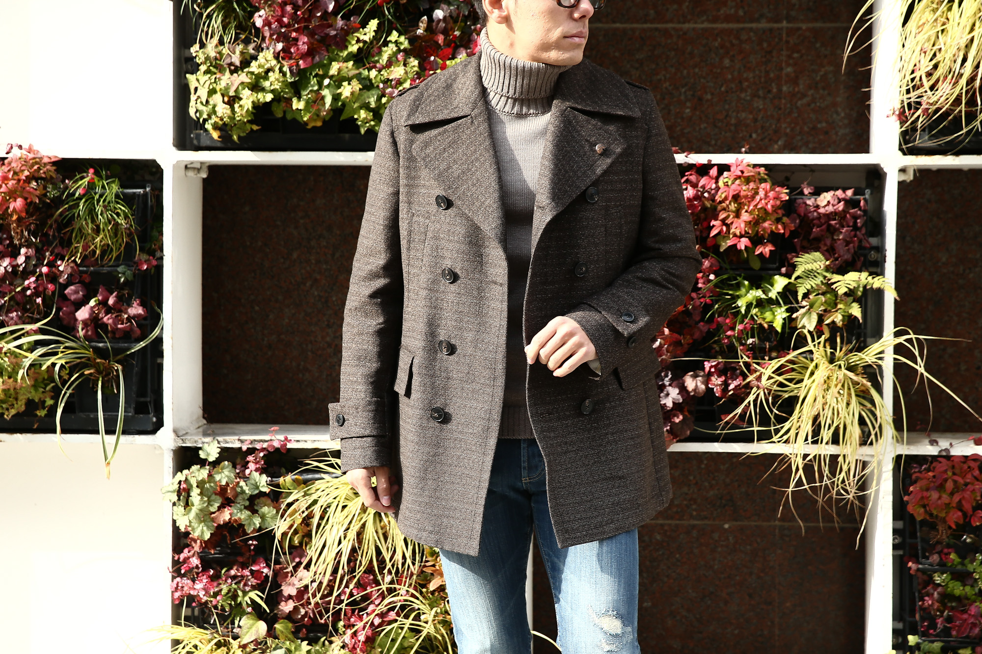 【GABRIELE PASINI / ガブリエレ パジーニ】 Pea coat (ピーコート) ウール ミドル丈 ダブル コート BROWN (ブラウン・438) Made in italy (イタリア製) 2017 秋冬新作 GABRIELE PASINI (ガブリエレ パジーニ) Pea coat (ピーコート) ウール ミドル丈 ダブル コート BROWN (ブラウン・438) Made in italy (イタリア製) 2017 秋冬新作