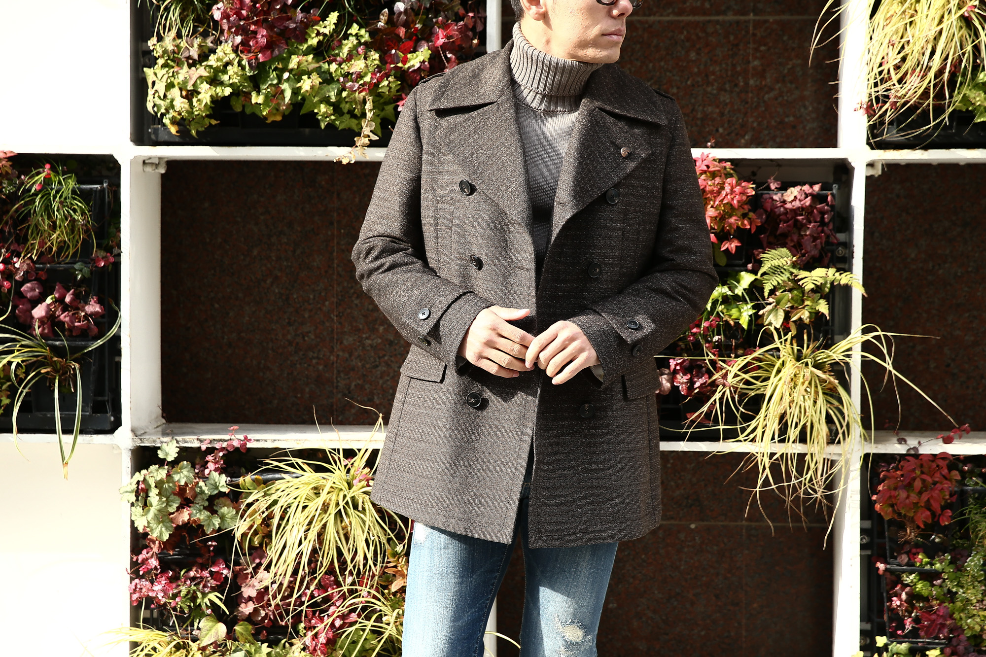 【GABRIELE PASINI / ガブリエレ パジーニ】 Pea coat (ピーコート) ウール ミドル丈 ダブル コート BROWN (ブラウン・438) Made in italy (イタリア製) 2017 秋冬新作 GABRIELE PASINI (ガブリエレ パジーニ) Pea coat (ピーコート) ウール ミドル丈 ダブル コート BROWN (ブラウン・438) Made in italy (イタリア製) 2017 秋冬新作