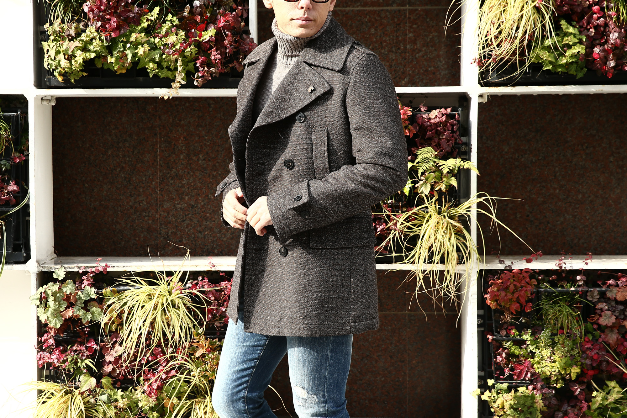 【GABRIELE PASINI / ガブリエレ パジーニ】 Pea coat (ピーコート) ウール ミドル丈 ダブル コート BROWN (ブラウン・438) Made in italy (イタリア製) 2017 秋冬新作 GABRIELE PASINI (ガブリエレ パジーニ) Pea coat (ピーコート) ウール ミドル丈 ダブル コート BROWN (ブラウン・438) Made in italy (イタリア製) 2017 秋冬新作