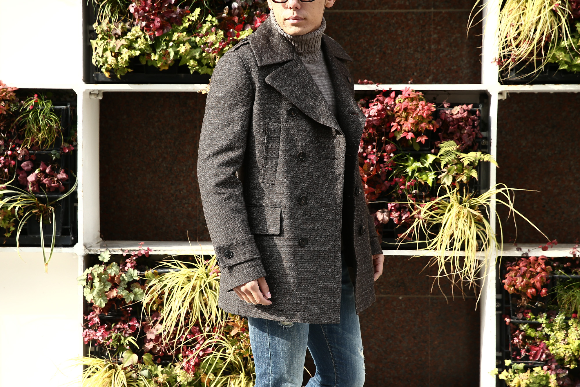 【GABRIELE PASINI / ガブリエレ パジーニ】 Pea coat (ピーコート) ウール ミドル丈 ダブル コート BROWN (ブラウン・438) Made in italy (イタリア製) 2017 秋冬新作 GABRIELE PASINI (ガブリエレ パジーニ) Pea coat (ピーコート) ウール ミドル丈 ダブル コート BROWN (ブラウン・438) Made in italy (イタリア製) 2017 秋冬新作