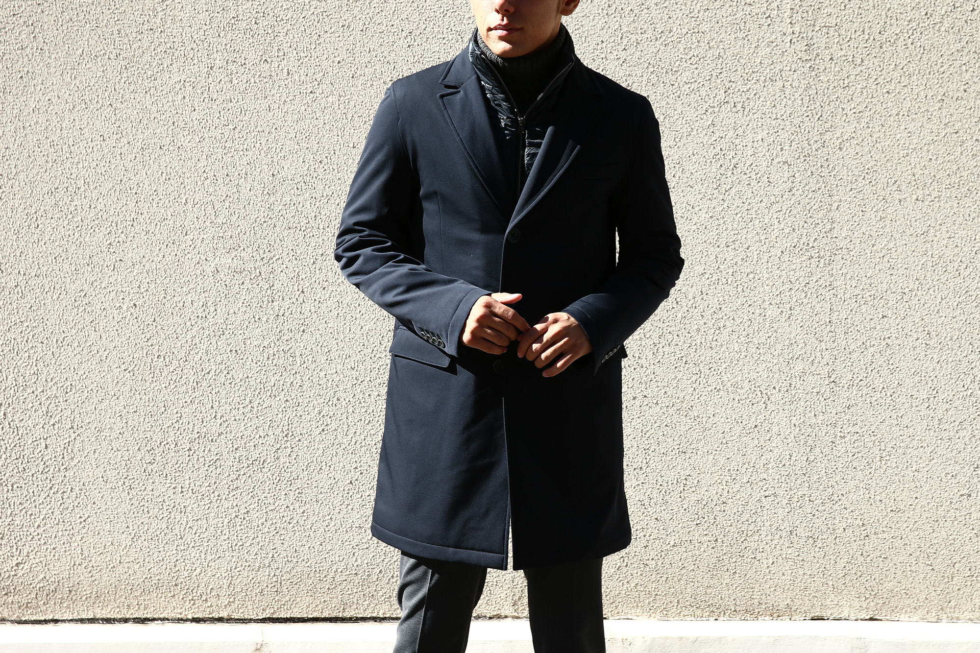 HERNO(ヘルノ) 【CA0057U】 Chester coat チェスターコート LoroPiana ロロピアーナ STORM SYSTEM WOOL HERNO TECH 中綿入り ウール チェスターコート NAVY (ネイビー・9290) Made in italy (イタリア製) 2017 秋冬新作　愛知 名古屋 Alto e Diritto アルト エ デリット herno ヘルノ ダウンコート ビジネススタイル