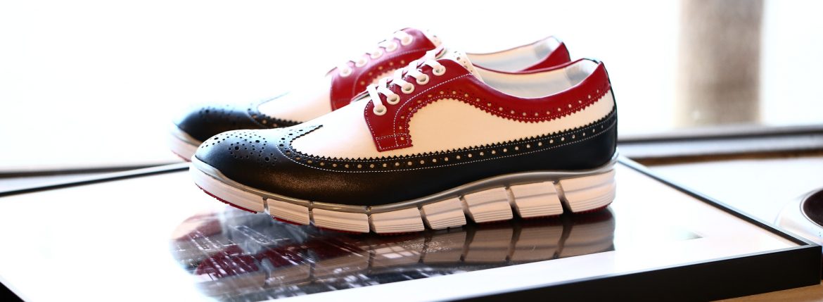 【HIROSHI TSUBOUCHI // ヒロシツボウチ】 HTO-AD05 Wingtip Sneakers トリコロールカラー Calf Leather カーフレザー ウィングチップ スニーカー NAVY / WHITE / RED (ネイビー / ホワイト / レッド・NV/WH/RE) Made in Japan (日本製) 2017 秋冬 【Re Arrival / 再入荷】 hiroshitsubouchi ヒロシツボウチ 木梨則武 ノリさん C.ロナウド クリスティアーノロナウド トリコカラー とんねるずのみなさんのおかげでした トリコロール