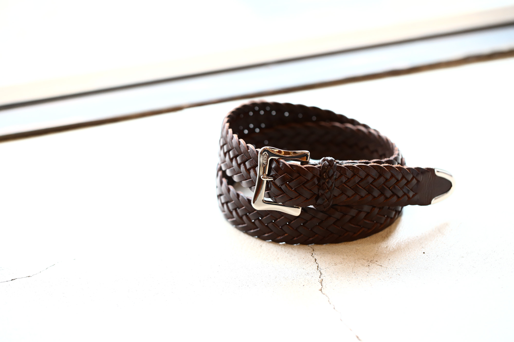 J&M DAVIDSON (ジェイアンドエムデヴィッドソン) ENVELOPE BUCKLE TIP END PLAITED BELT 30MM (エンベロープバックルチップエンドプレーテッドベルト 30mm) 57301 COWHIDE LEATHER (カウハイドレザー) プンターレ メッシュベルト HAVANA (ハバナ・650) Made in italy (イタリア製) 2017 秋冬新作 愛知 名古屋 Alto e Diritto アルト エ デリット jmdavidson ジェイエムデヴィッドソン ベルト メッシュ