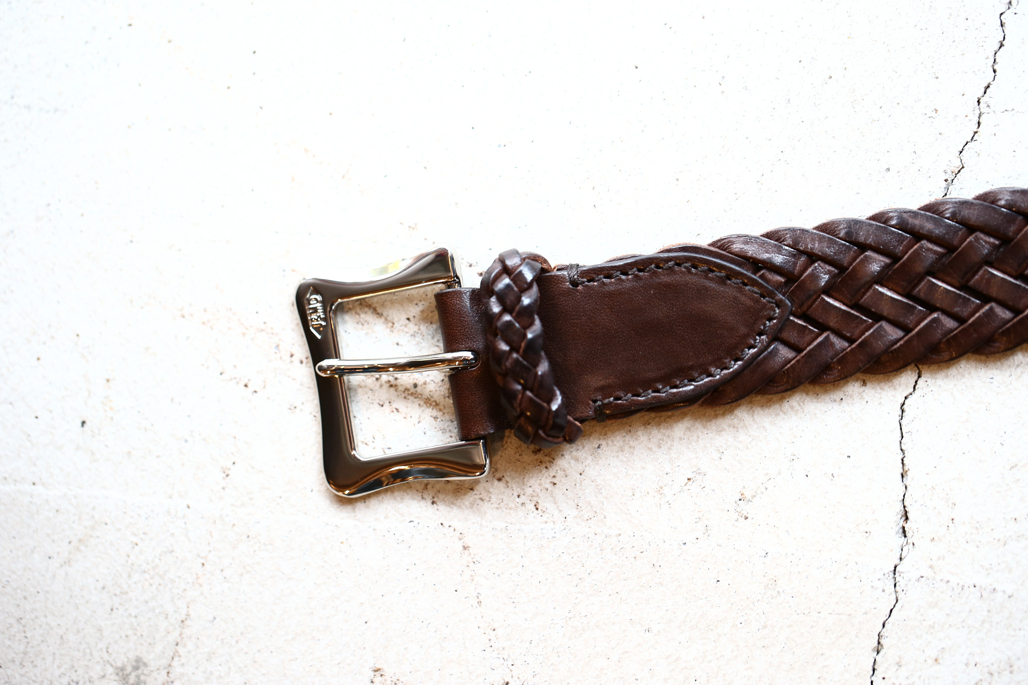 J&M DAVIDSON (ジェイアンドエムデヴィッドソン) ENVELOPE BUCKLE TIP END PLAITED BELT 30MM (エンベロープバックルチップエンドプレーテッドベルト 30mm) 57301 COWHIDE LEATHER (カウハイドレザー) プンターレ メッシュベルト HAVANA (ハバナ・650) Made in italy (イタリア製) 2017 秋冬新作 愛知 名古屋 Alto e Diritto アルト エ デリット jmdavidson ジェイエムデヴィッドソン ベルト メッシュ