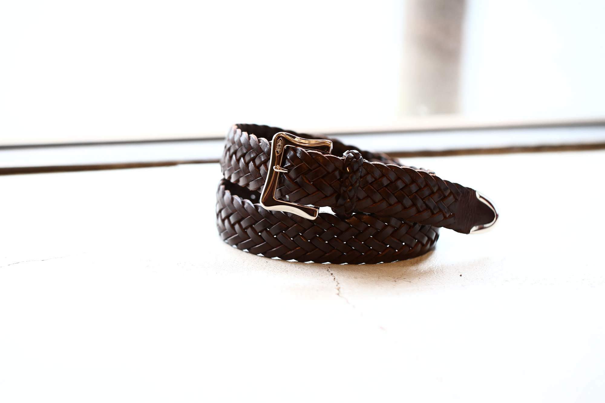 J&M DAVIDSON (ジェイアンドエムデヴィッドソン) ENVELOPE BUCKLE TIP END PLAITED BELT 30MM (エンベロープバックルチップエンドプレーテッドベルト 30mm) 57301 COWHIDE LEATHER (カウハイドレザー) プンターレ メッシュベルト HAVANA (ハバナ・650) Made in italy (イタリア製) 2017 秋冬新作 愛知 名古屋 Alto e Diritto アルト エ デリット jmdavidson ジェイエムデヴィッドソン ベルト メッシュ