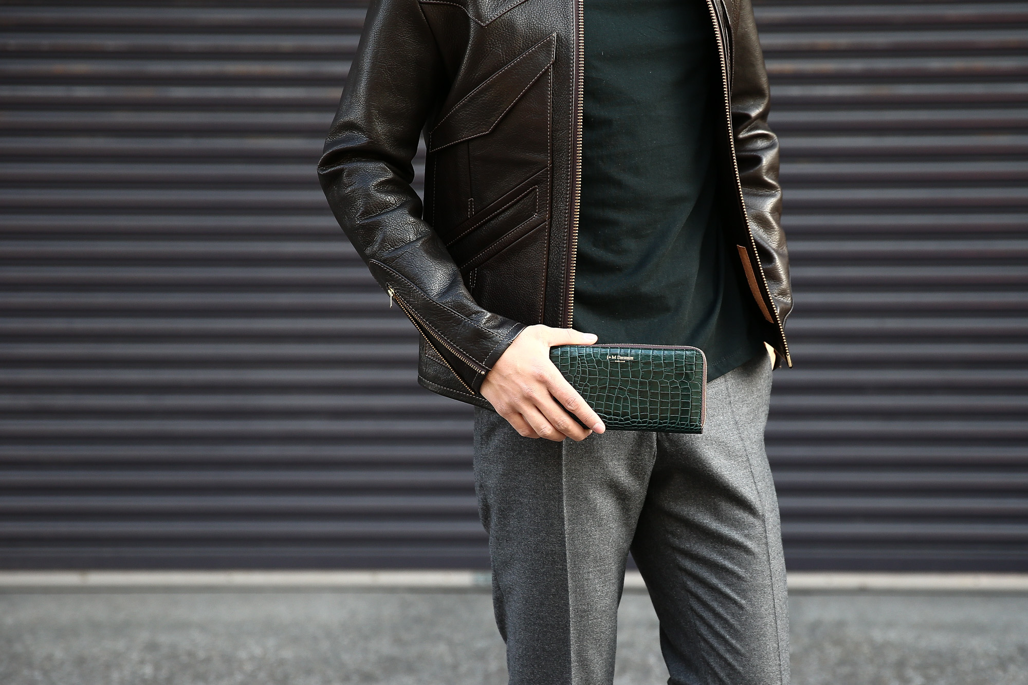 【J&M DAVIDSON // ジェイアンドエムデヴィッドソン】 ELONGATED ZIP WALLET (エロンゲーテッド ジップ ウォレット) 7444 SMALL MOCK CROC (クロコダイル型押し) 長財布 ウォレット BOTTLE GREEN / NIGTH (ボトルグリーン / ナイト・4800) Made in spain (スペイン製) 2017 秋冬新作 jandmdavidson jmdavidson 財布 サイフ 愛知 名古屋 Alto e Diritto アルト エ デリット