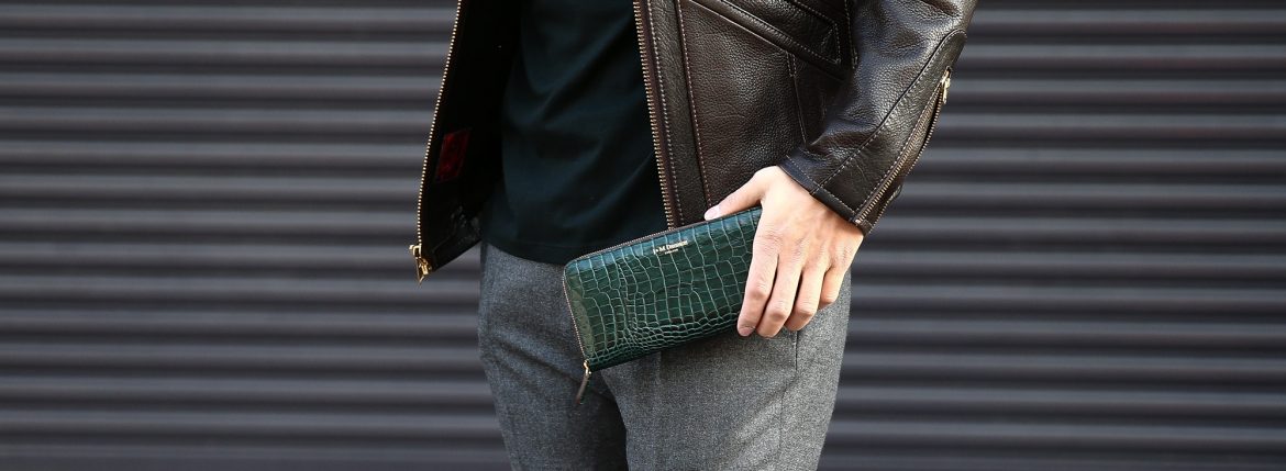 【J&M DAVIDSON // ジェイアンドエムデヴィッドソン】 ELONGATED ZIP WALLET (エロンゲーテッド ジップ ウォレット) 7444 SMALL MOCK CROC (クロコダイル型押し) 長財布 ウォレット BOTTLE GREEN / NIGTH (ボトルグリーン / ナイト・4800) Made in spain (スペイン製) 2017 秋冬新作 jandmdavidson jmdavidson 財布 サイフ 愛知 名古屋 ZODIAC ゾディアック