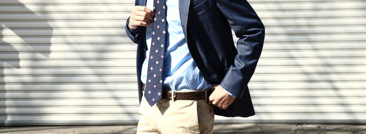 FRANCO BASSI (フランコバッシ) 【FLOWER TIE / フラワータイ】 シルク ジャガード フラワー ネクタイ NAVY (ネイビー・11) Made in italy (イタリア製) 2018 春夏新作 francobassi フランコバッシ 愛知 名古屋 ZODIAC ゾディアック タイ ネクタイ