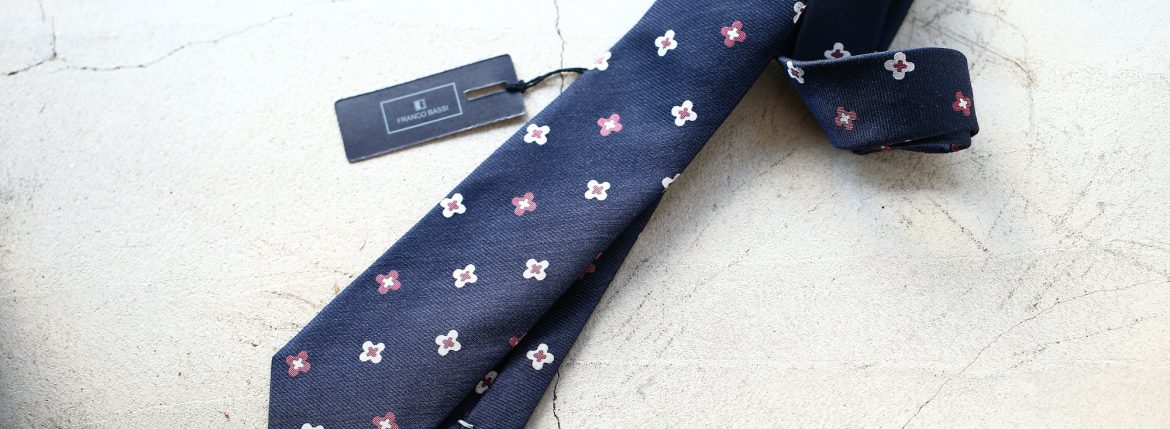 FRANCO BASSI (フランコバッシ) FLOWER TIE (フラワータイ) シルク ジャガード フラワー ネクタイ NAVY (ネイビー・11) Made in italy (イタリア製) 2018 春夏新作 francobassi フランコバッシ 愛知 名古屋 ZODIAC ゾディアック タイ ネクタイ