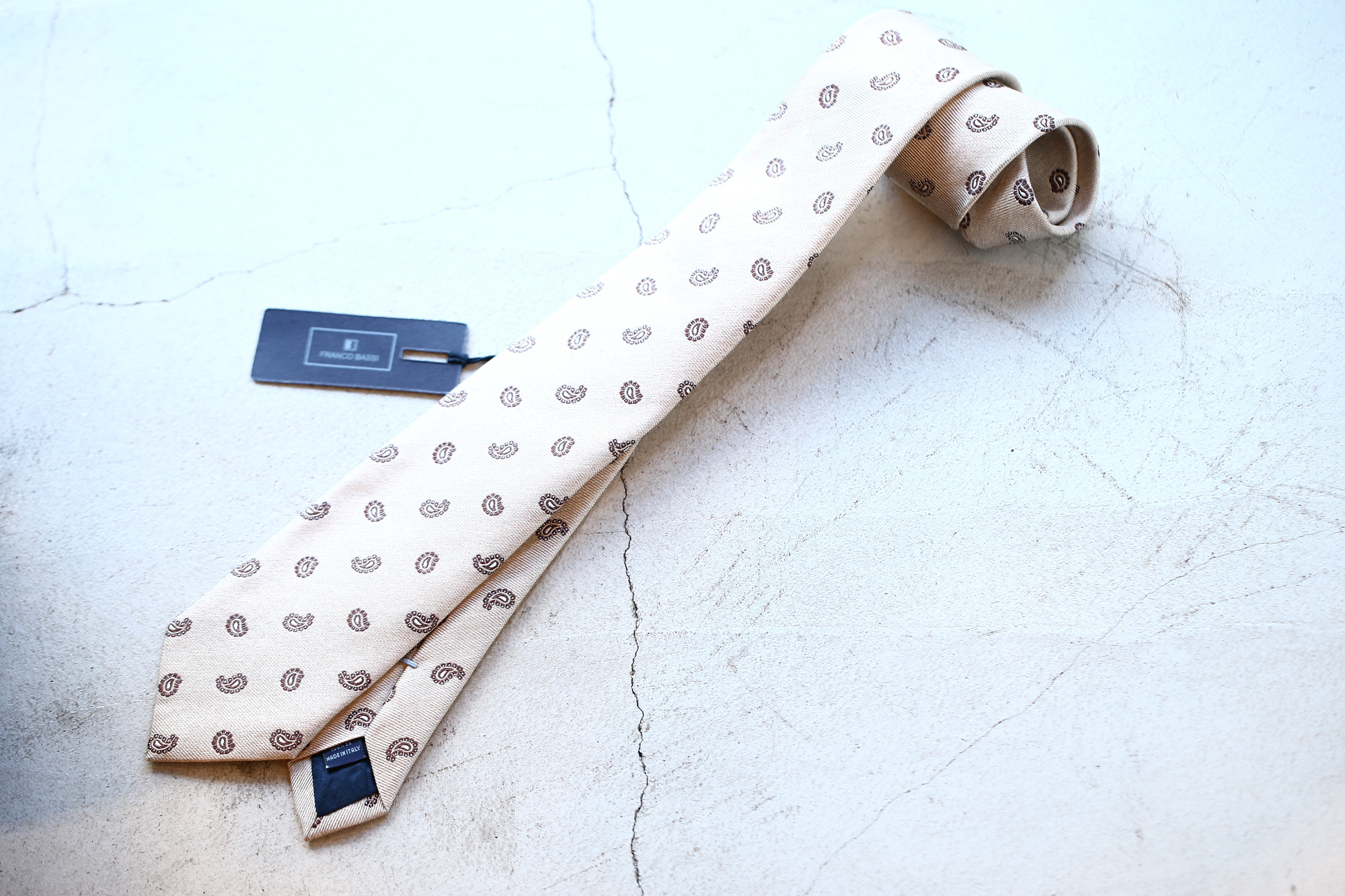 FRANCO BASSI (フランコバッシ) PAISLEY TIE (ペイズリータイ) シルク ジャガード ペイズリー ネクタイ BEIGE (ベージュ・1) Made in italy (イタリア製) 2018 春夏新作 francobassi フランコバッシ 愛知 名古屋 Alto e Diritto アルト エ デリット タイ ネクタイ