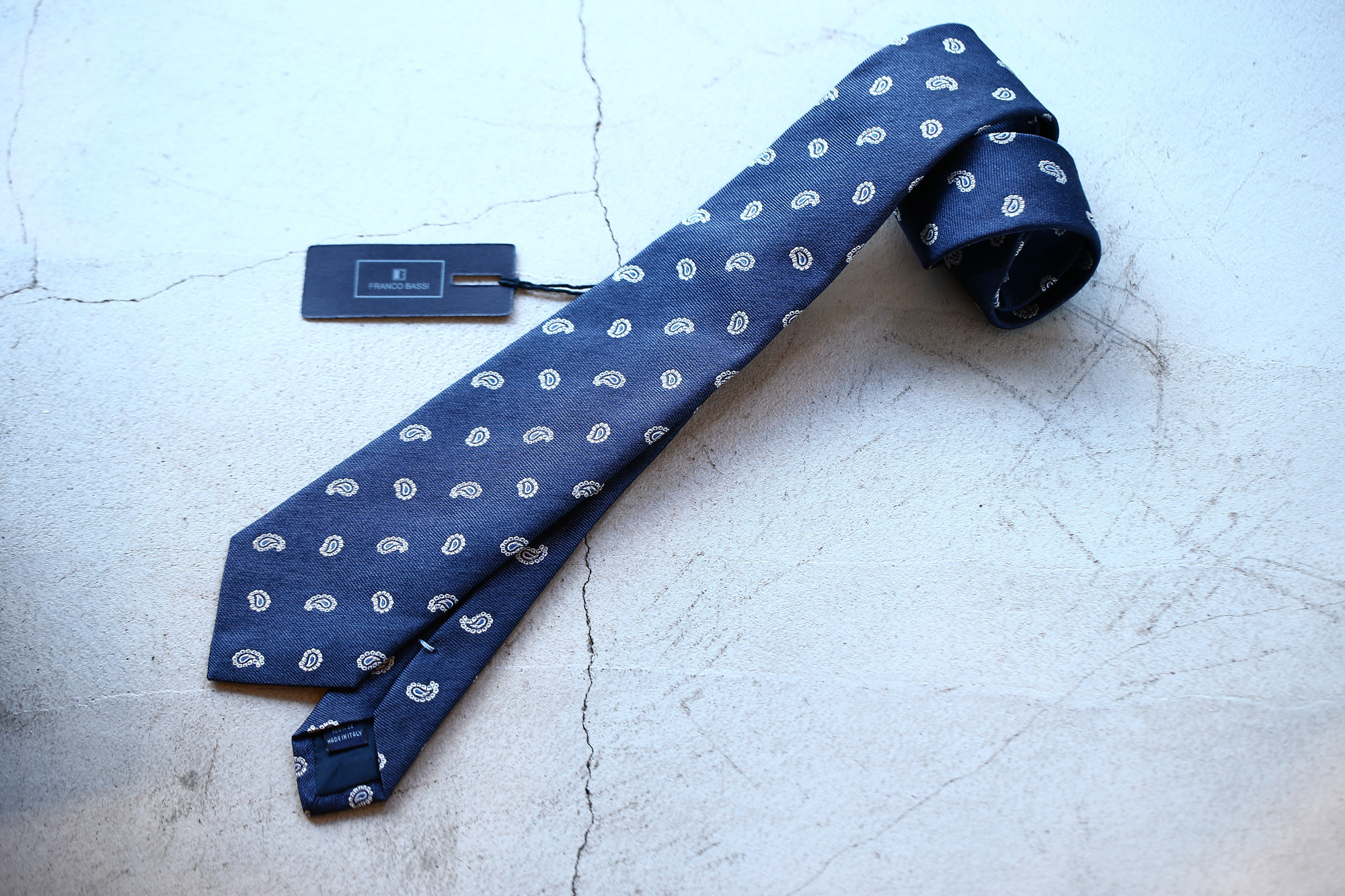 FRANCO BASSI (フランコバッシ) PAISLEY TIE (ペイズリータイ) シルク ジャガード ペイズリー ネクタイ NAVY