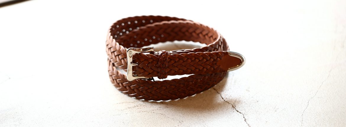 J&M DAVIDSON (ジェイアンドエムデヴィッドソン) ENVELOPE BUCKLE TIP END PLAITED BELT 30MM (エンベロープバックルチップエンドプレーテッドベルト 30mm) 1364 CALF LEATHER (カーフレザー) プンターレ メッシュベルト TAN (タン・290) Made in italy (イタリア製) 2018 春夏新作のイメージ