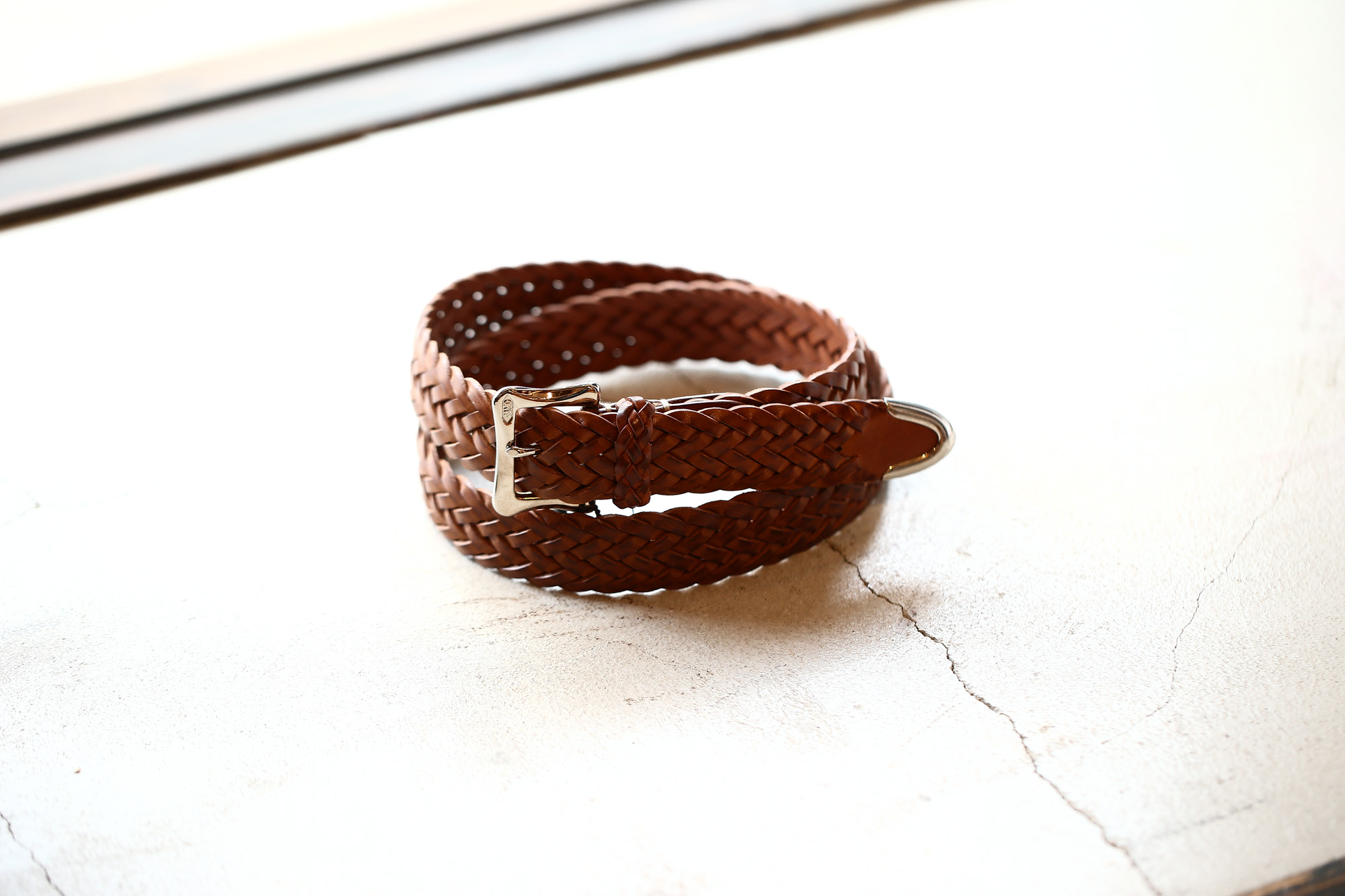 J&M DAVIDSON (ジェイアンドエムデヴィッドソン) ENVELOPE BUCKLE TIP END PLAITED BELT 30MM (エンベロープバックルチップエンドプレーテッドベルト 30mm) 1364 CALF LEATHER (カーフレザー) プンターレ メッシュベルト TAN (タン・290) Made in italy (イタリア製) 2018 春夏新作 愛知 名古屋 Alto e Diritto アルト エ デリット jmdavidson ジェイエムデヴィッドソン ベルト メッシュ