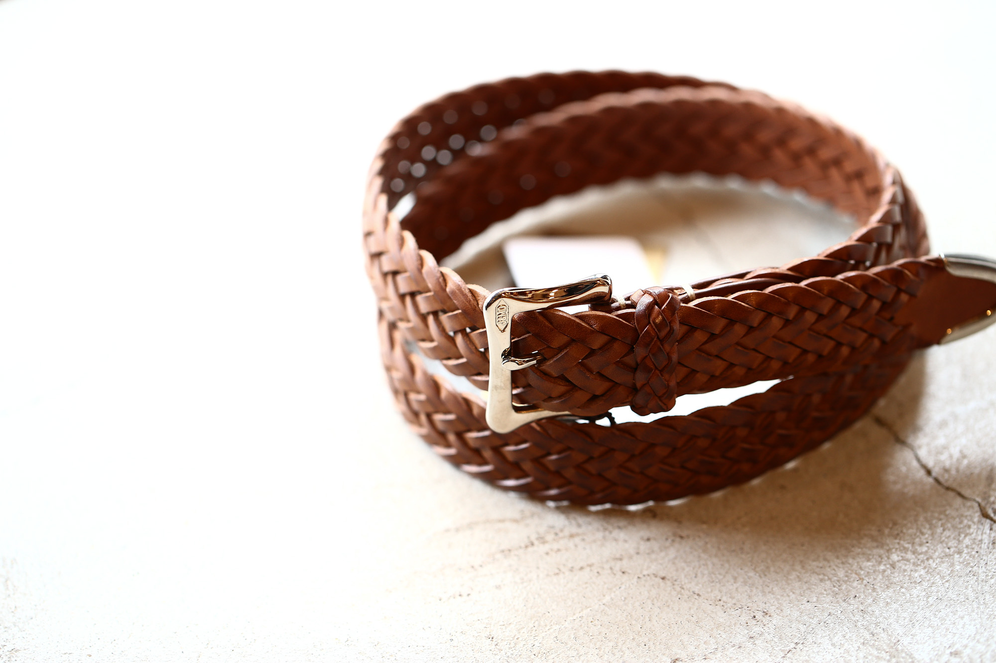 J&M DAVIDSON (ジェイアンドエムデヴィッドソン) ENVELOPE BUCKLE TIP END PLAITED BELT 30MM (エンベロープバックルチップエンドプレーテッドベルト 30mm) 1364 CALF LEATHER (カーフレザー) プンターレ メッシュベルト TAN (タン・290) Made in italy (イタリア製) 2018 春夏新作 愛知 名古屋 Alto e Diritto アルト エ デリット jmdavidson ジェイエムデヴィッドソン ベルト メッシュ