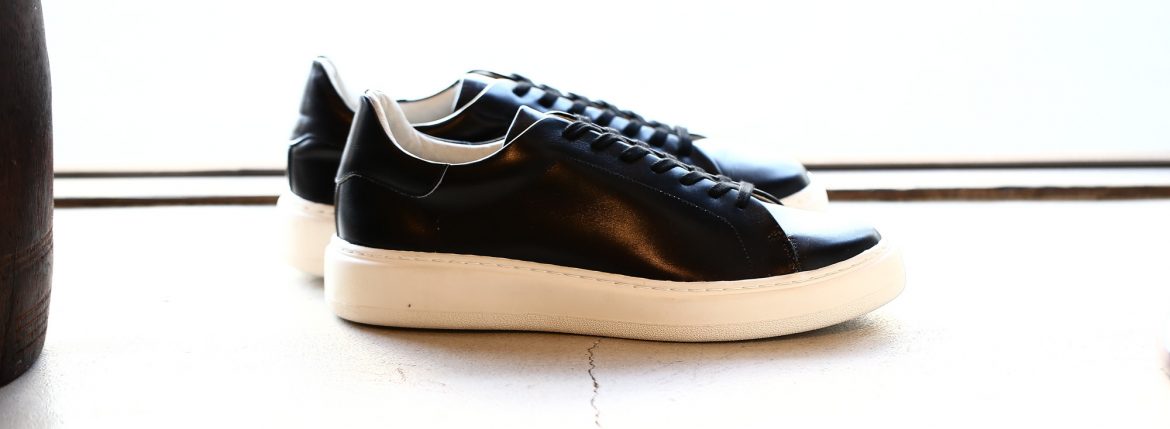 PATRICK(パトリック) 【CRUISE LINE / クルーズライン】 GENOVA (ジェノバ) Annonay Vocalou Calf Leather (アノネイ社 ボカルーカーフ レザー) ローカット レザー スニーカー BLACK (ブラック・BLK) MADE IN JAPAN(日本製) 【1st コレクション // 復刻モデル】【スペシャル限定モデル】 patrick パトリック cruiseline クルーズライン 愛知 名古屋 ZODIAC ゾディアック 干場義雅　坪内浩